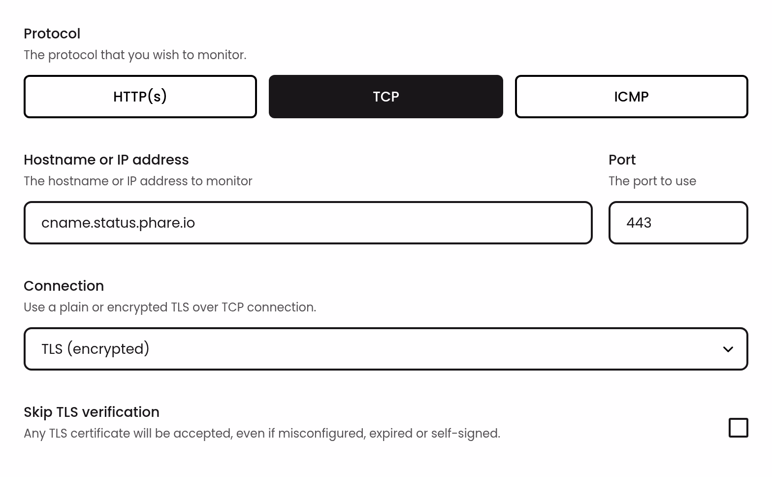 TCP monitor request settings