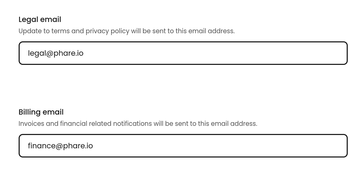 Custom legal and billing emails