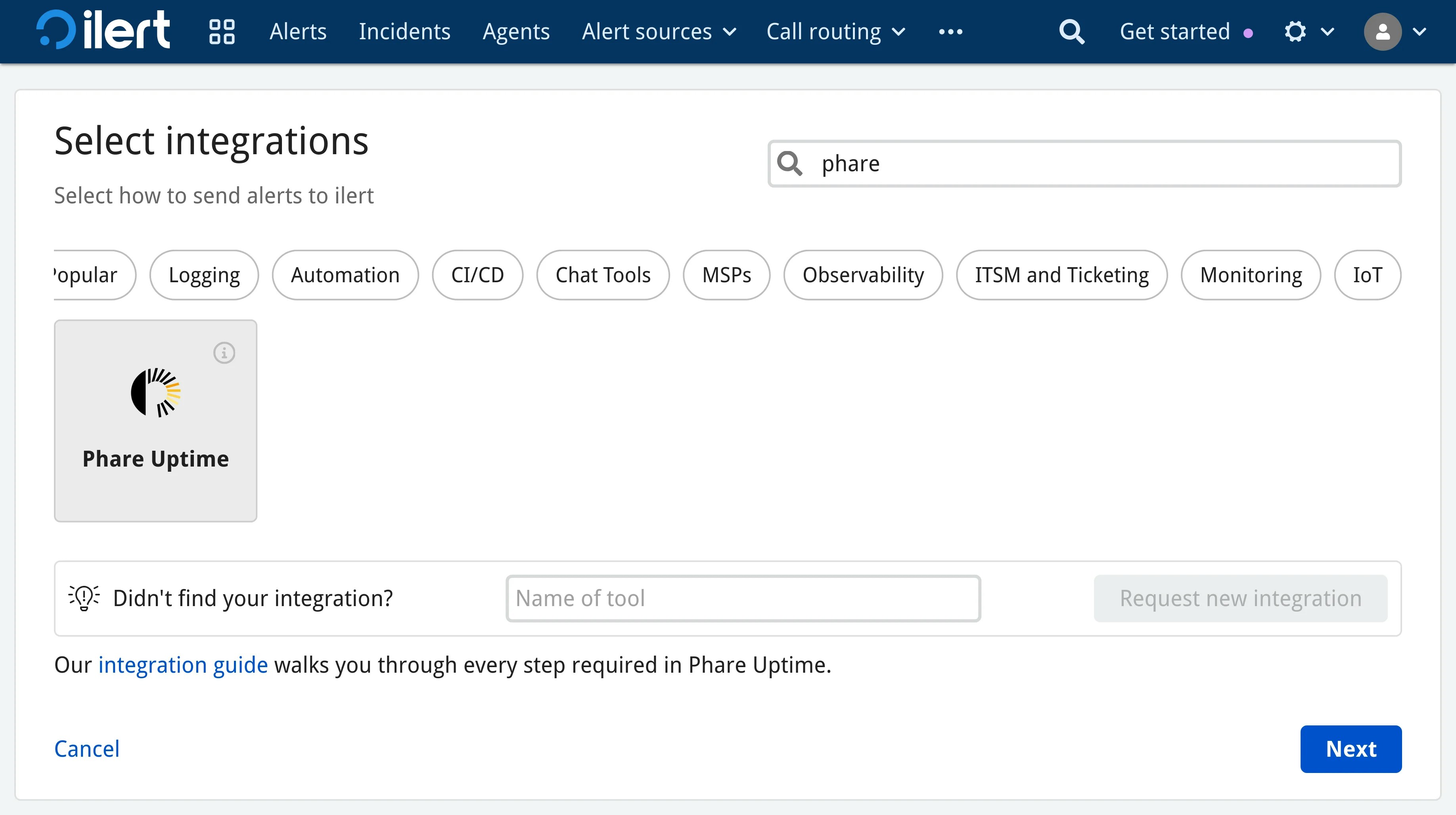 Find the Phare integration in ilert