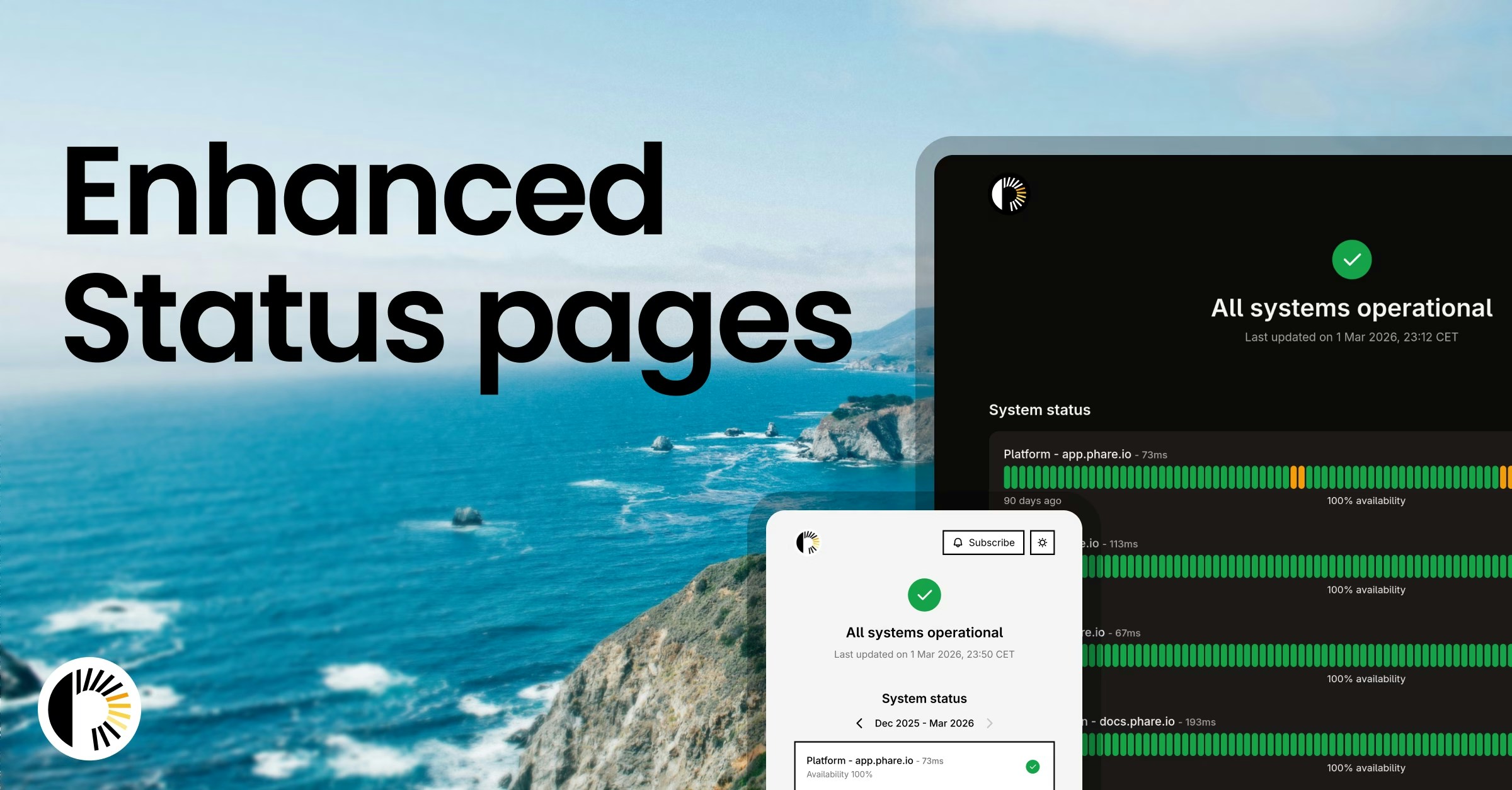Dark theme status pages