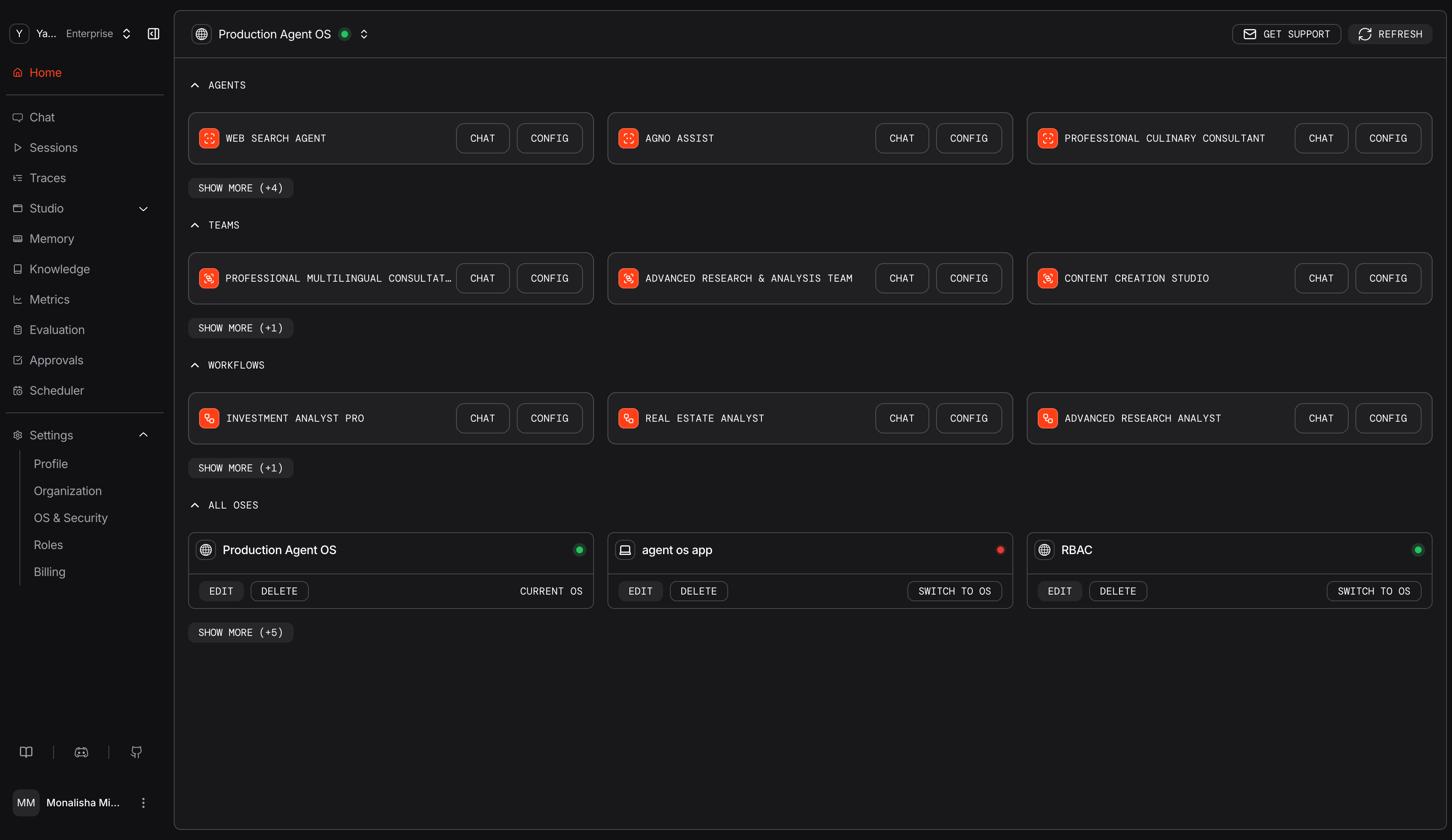AgentOS Control Plane Dashboard