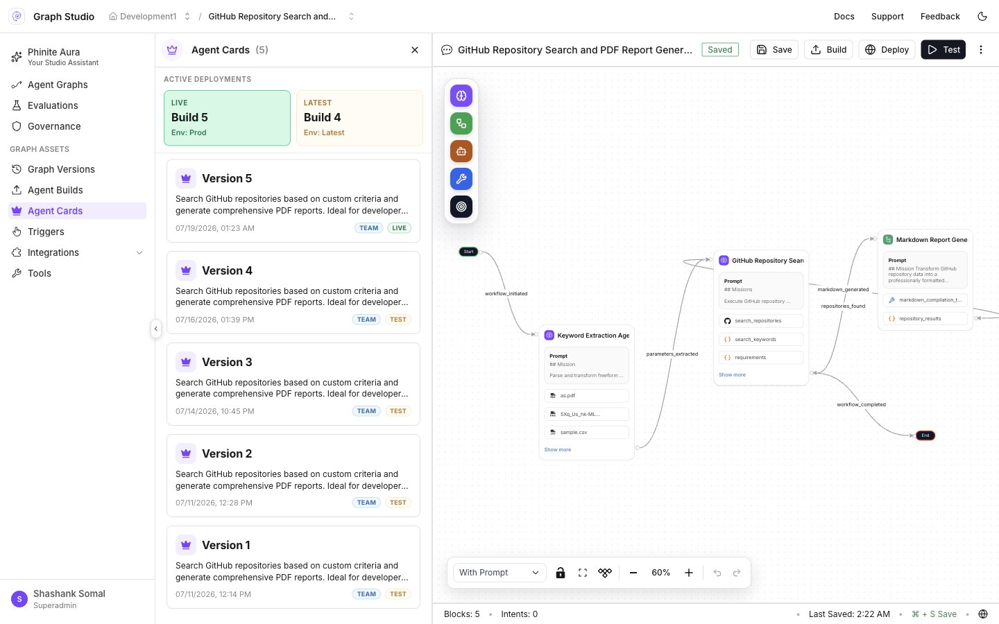 Agent Cards sidebar in Graph Studio