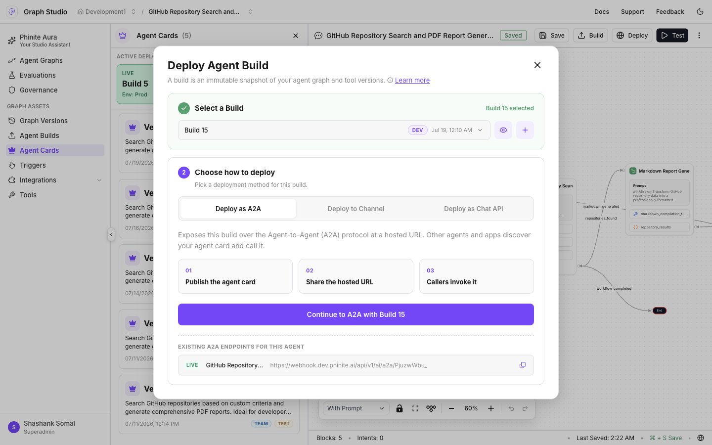 Deploy Agent Build modal with Deploy as A2A tab