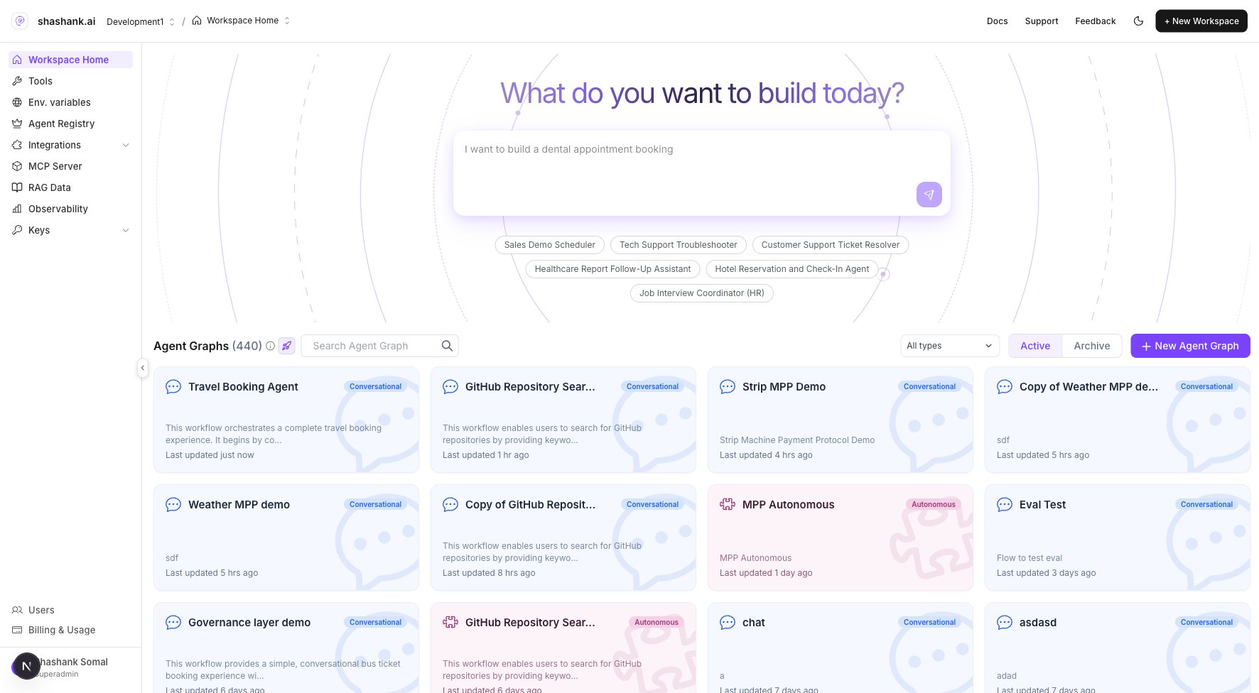 Workspace Home with Agent Graph list