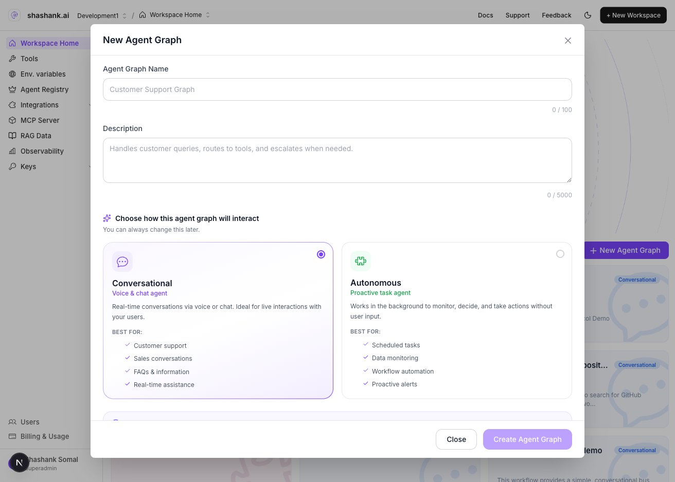 Create Agent Graph modal