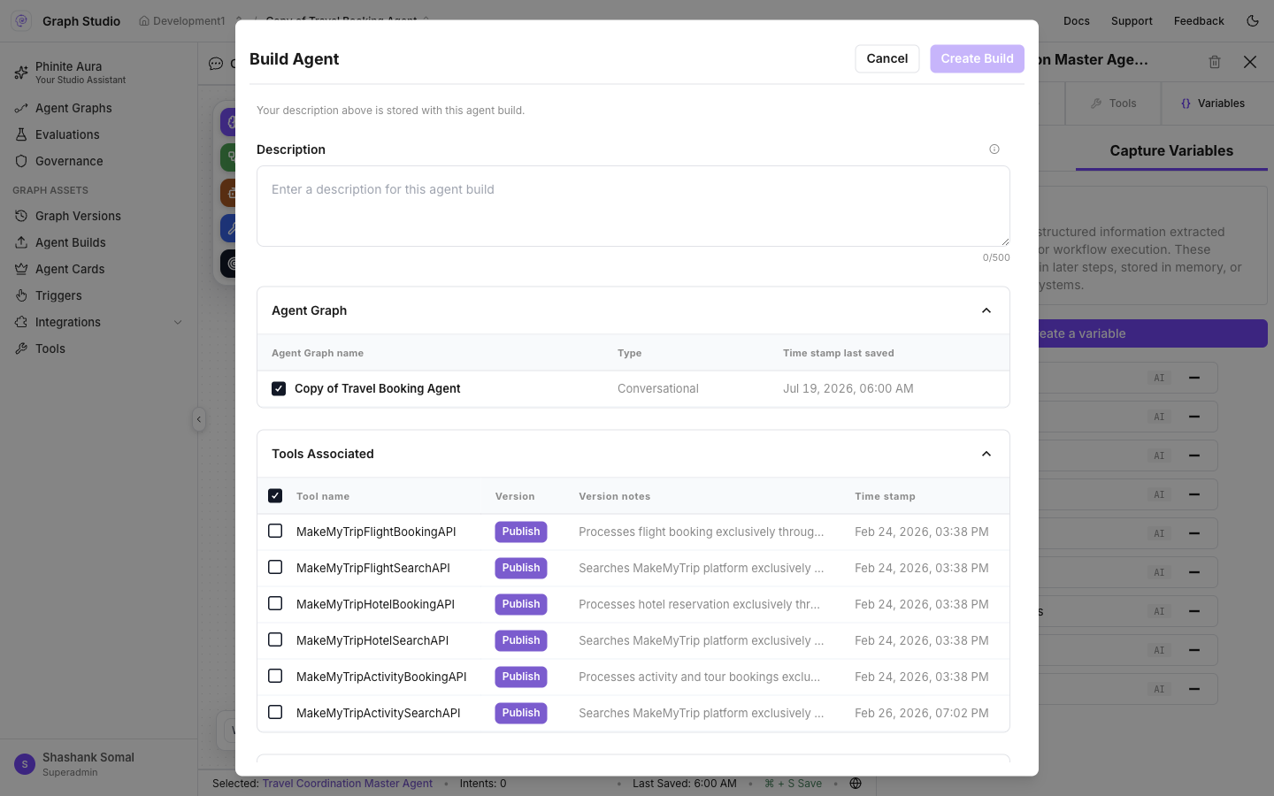 Build Agent dialog with graph and tools associated