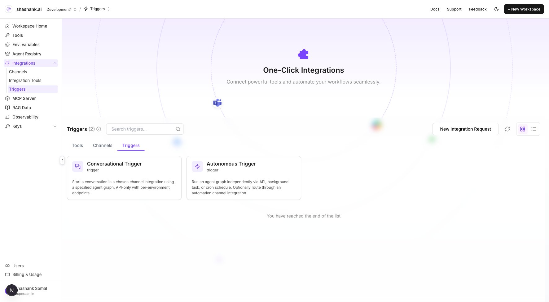 Integrations hub