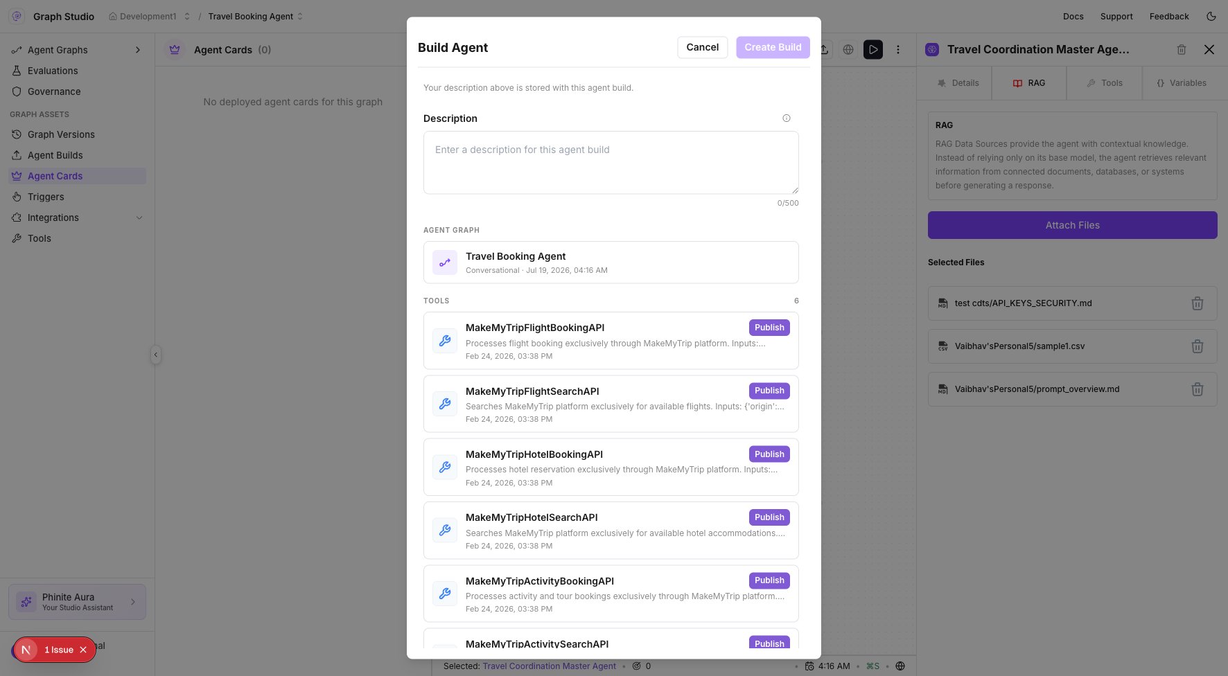 Build Agent form with export tabs