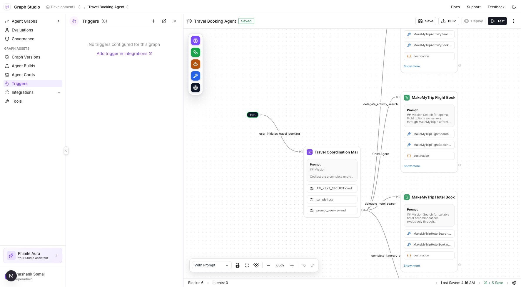 Graph Studio Triggers sidebar