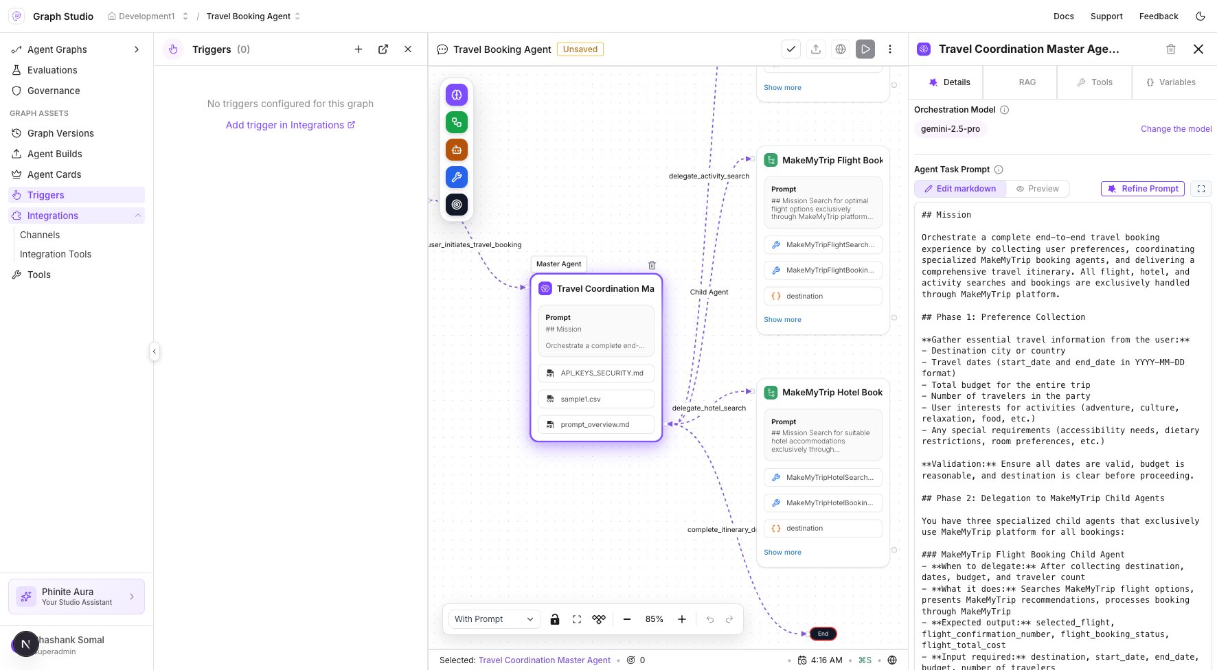 Integrations submenu in Graph Studio sidebar