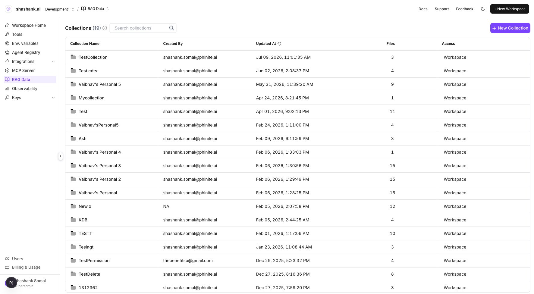 RAG Data workspace page