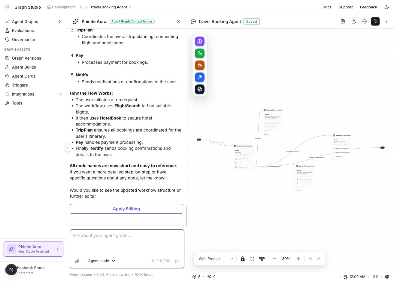Graph Studio with node drawer open