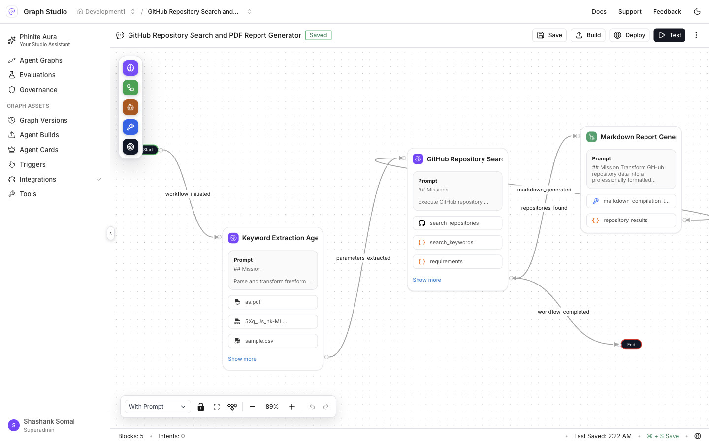 Graph Studio shell with GitHub Repository Search graph