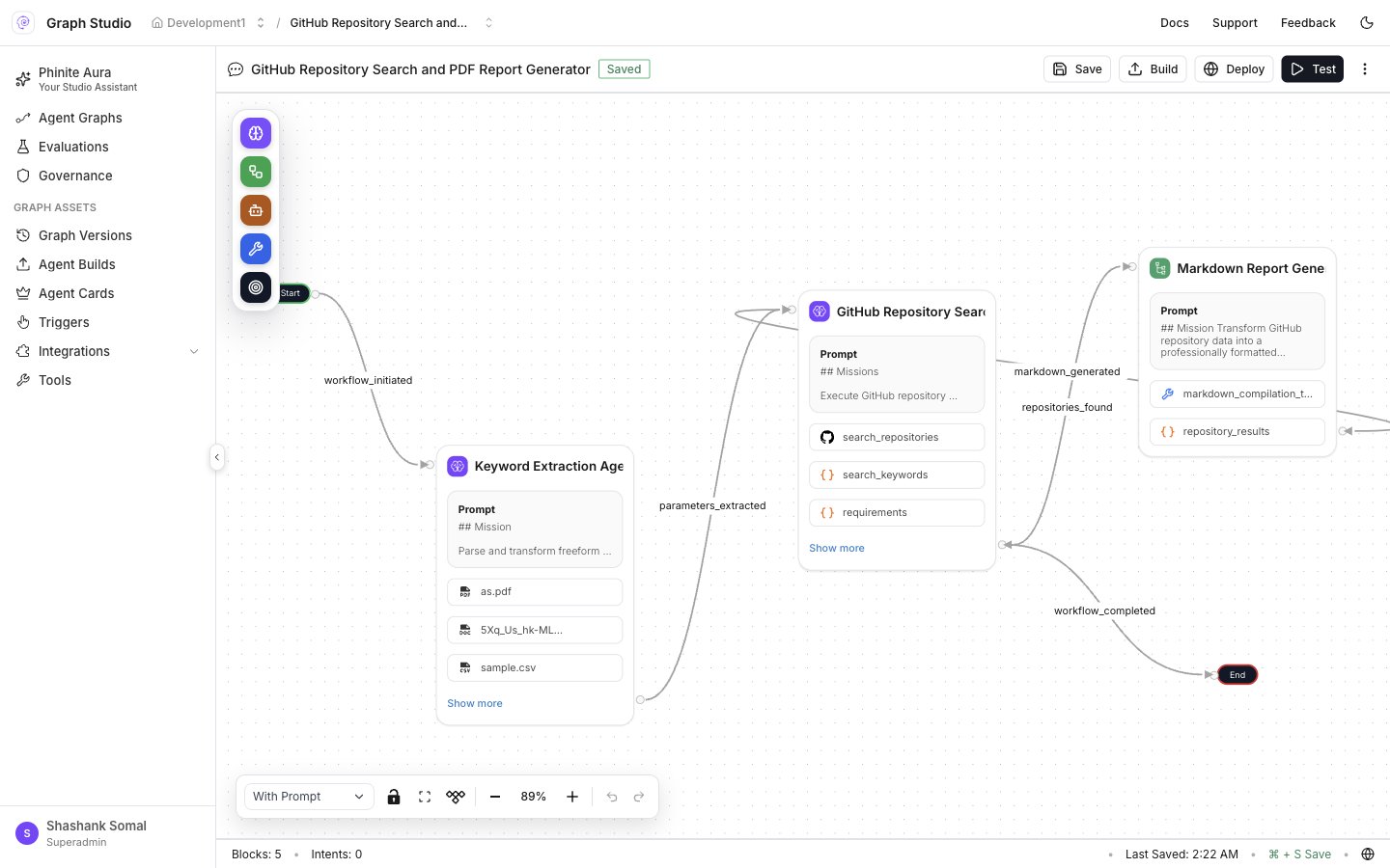 Graph Studio shell with GitHub Repository Search graph