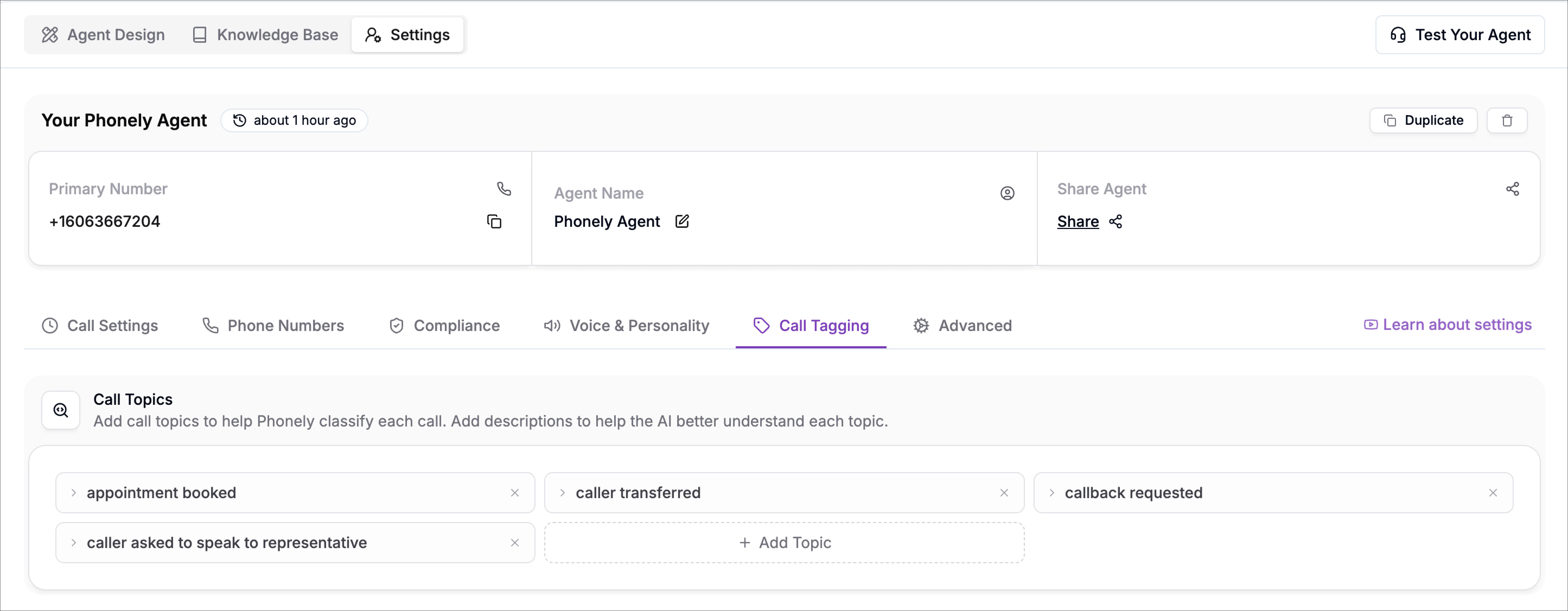 Call Tagging Settings