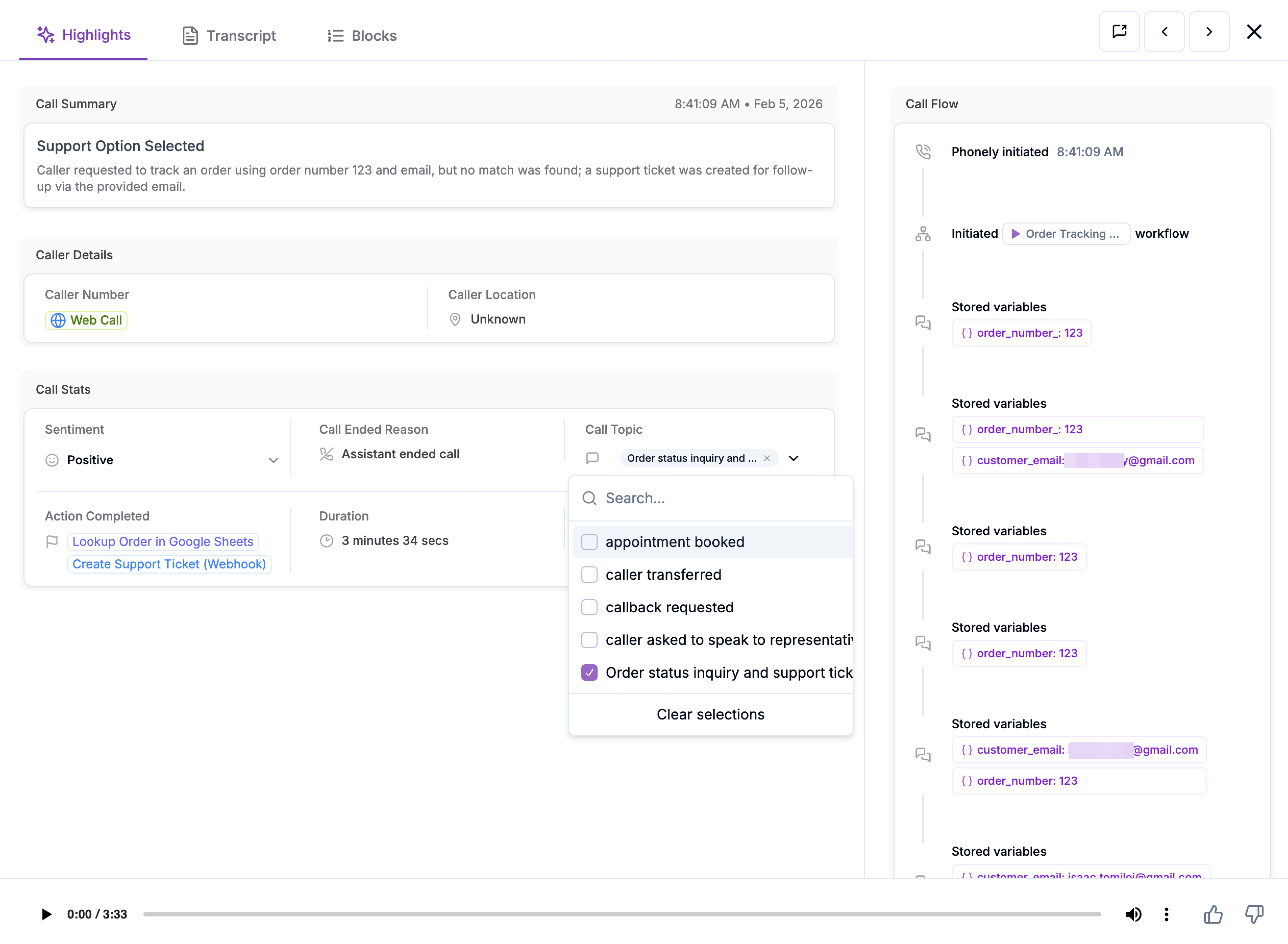 Call Tags Call Stats