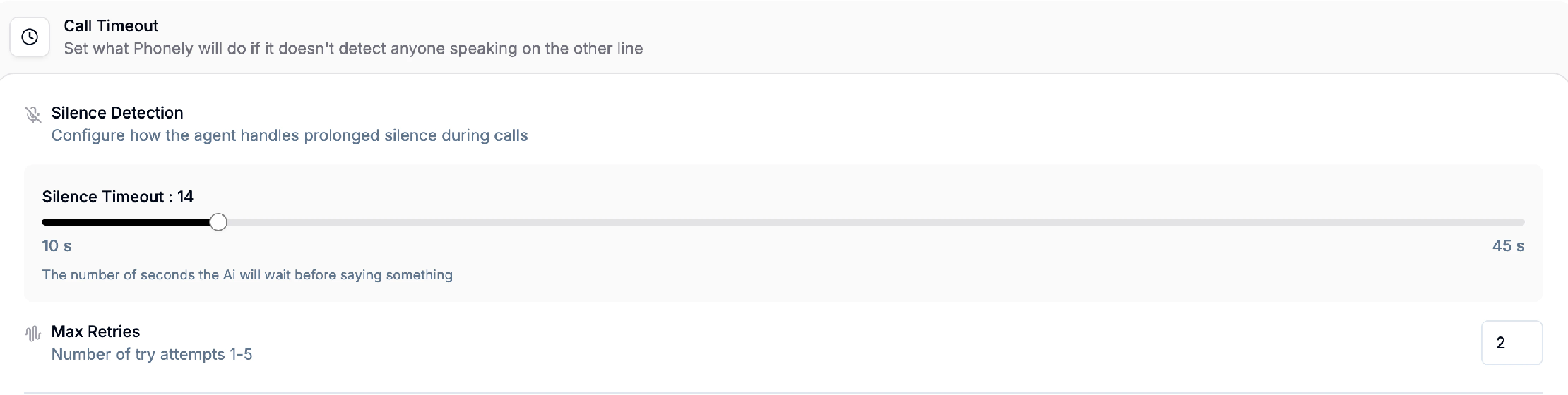 Call Time Out Settings