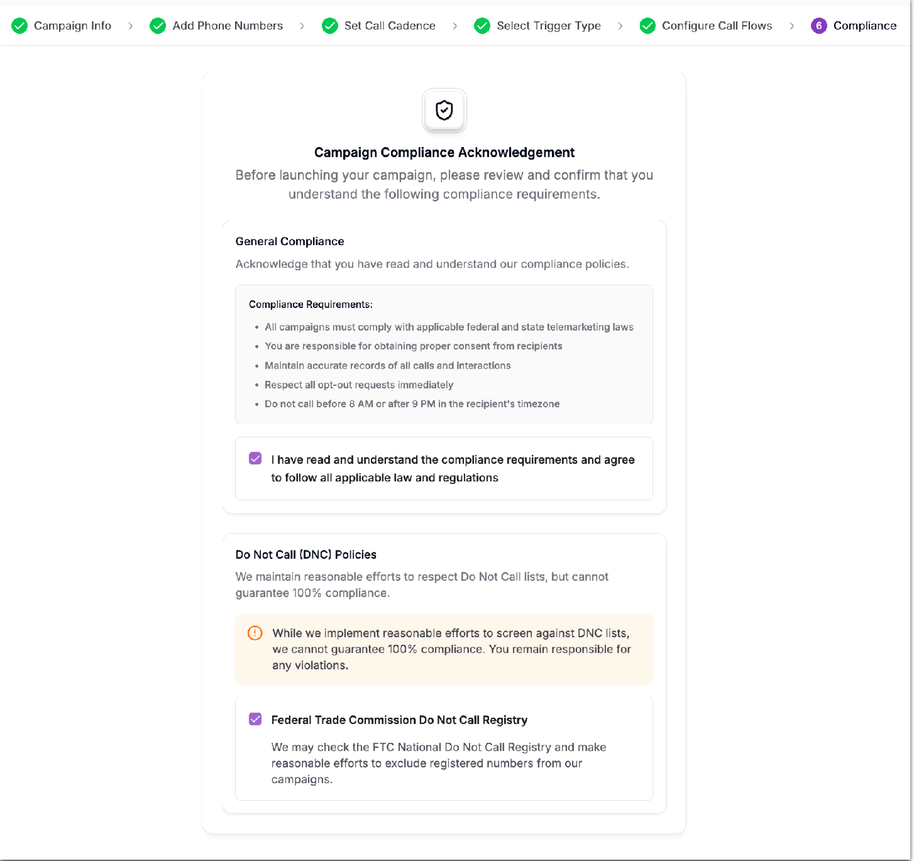 Campaign Compliance Acknowledgement Campaign Compliance Acknowledgement