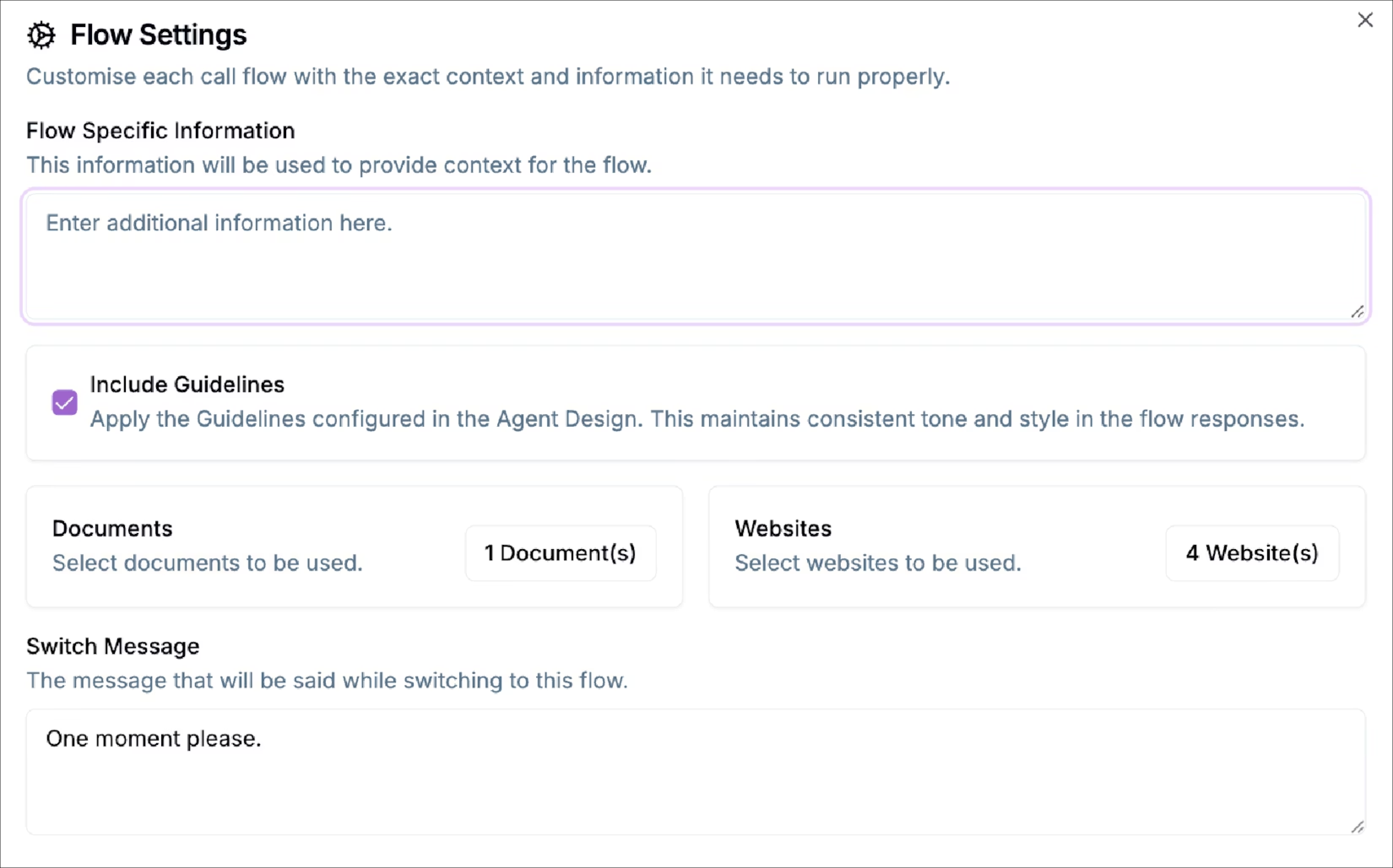 Flow Specific Settings Flow Specific Settings