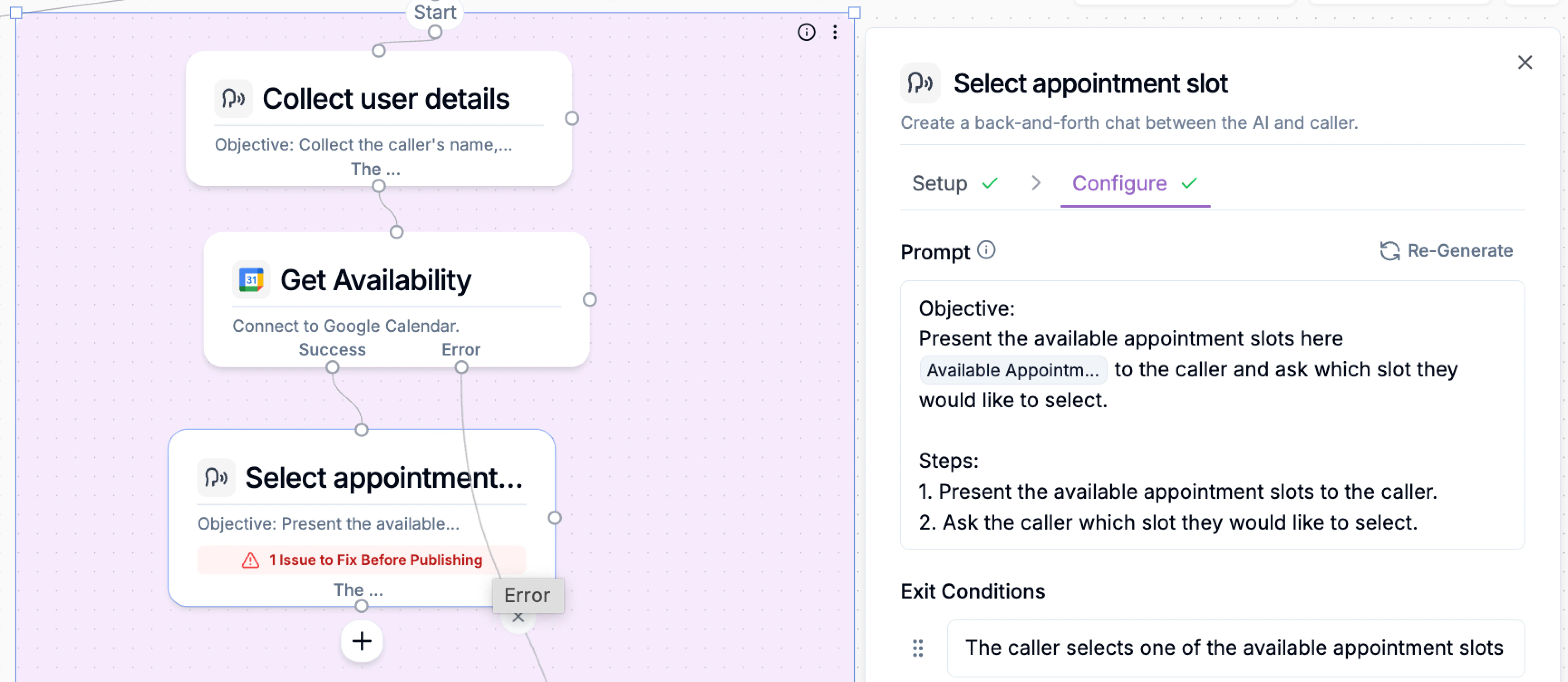Present Available Slots Custom Action