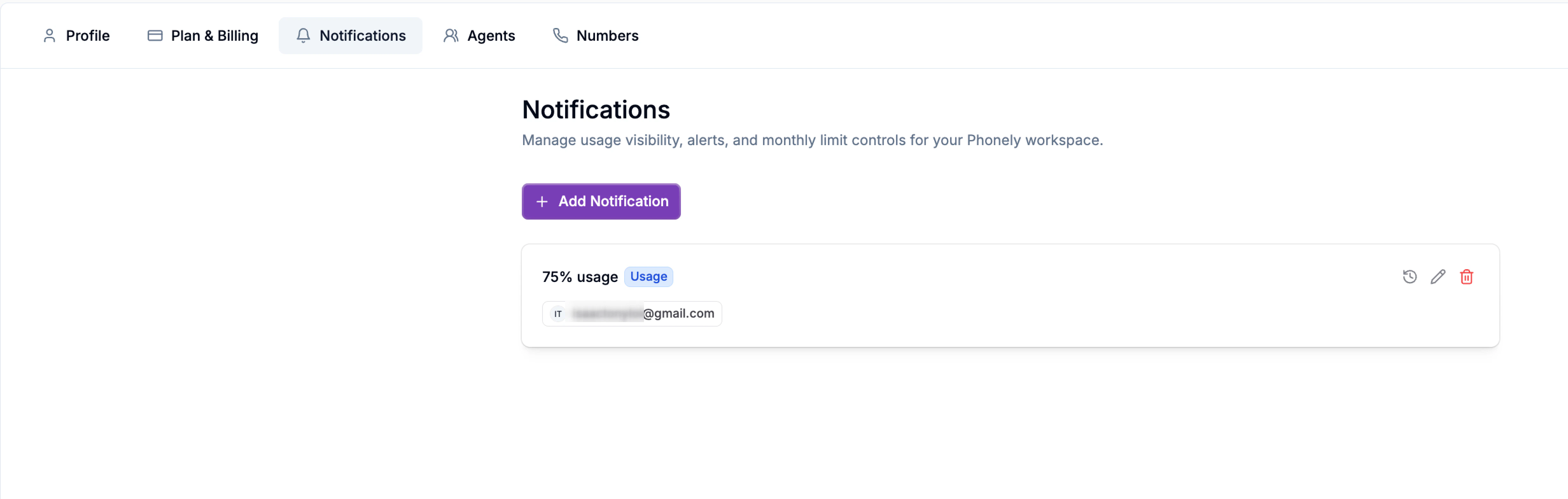 Usage Nofitications Page Usage Nofitications Page
