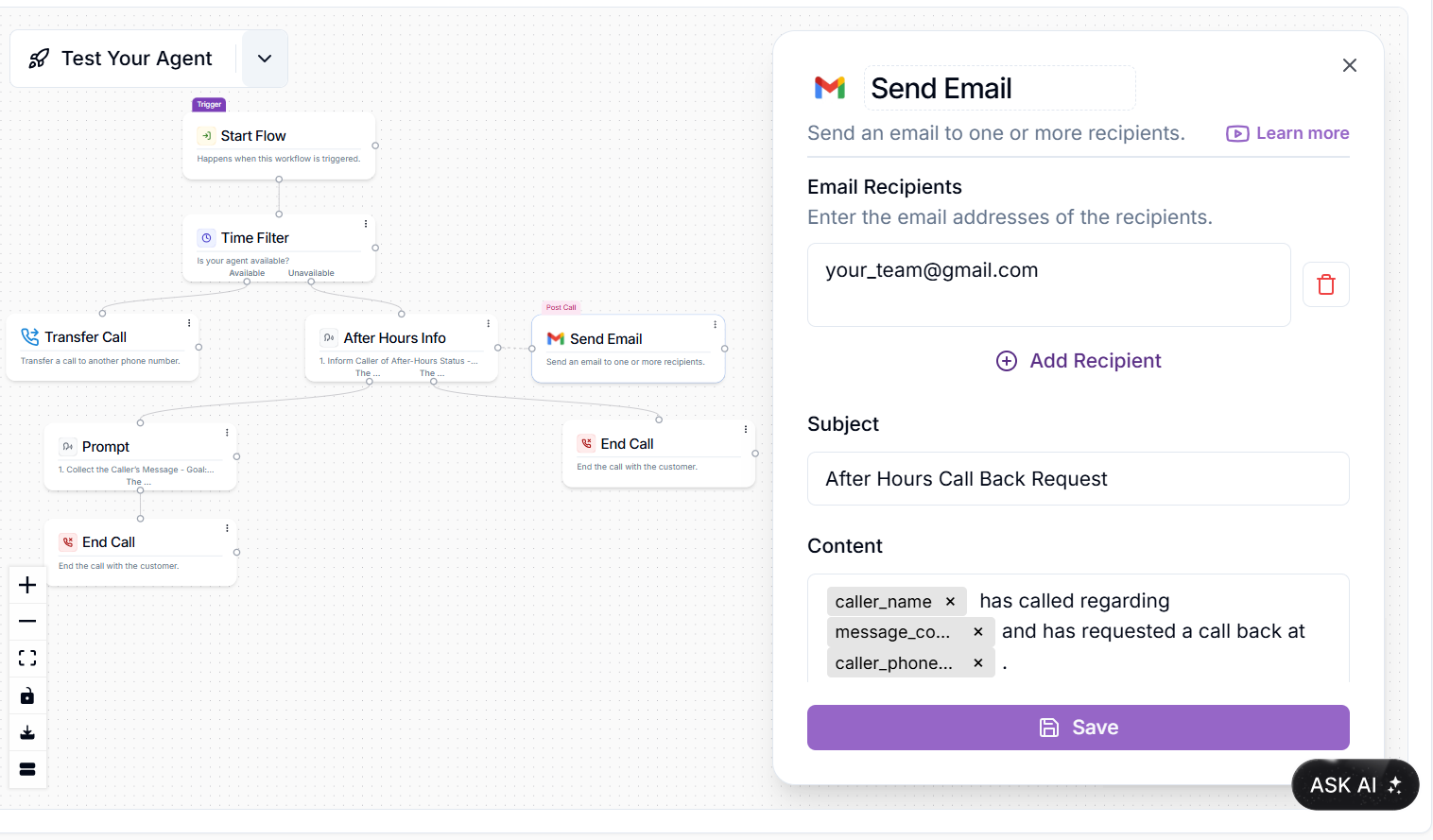 Send Email Block example