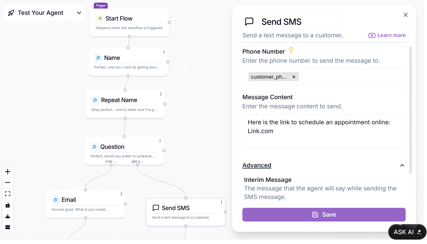 Send SMS Block example