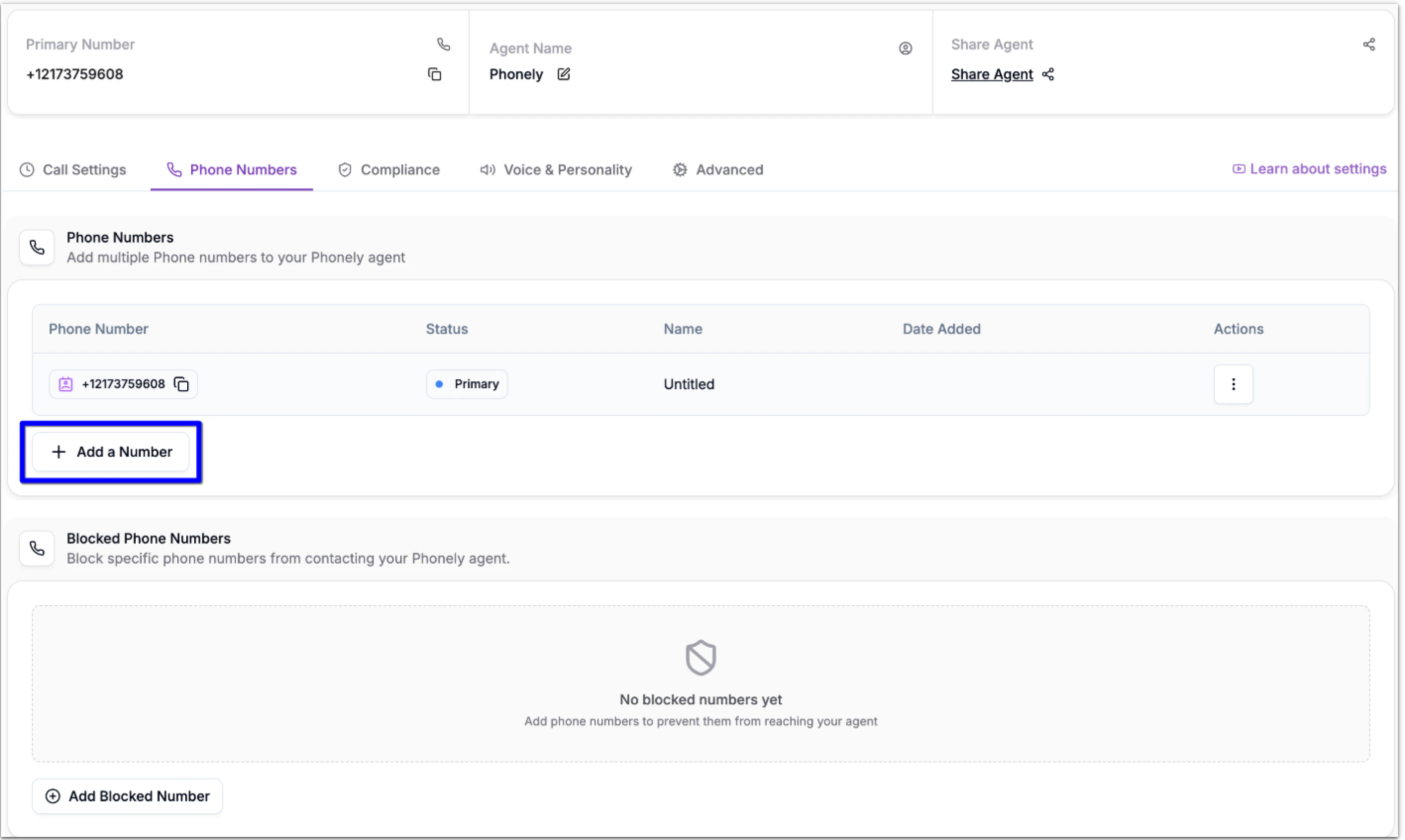 Add Phone Number Button