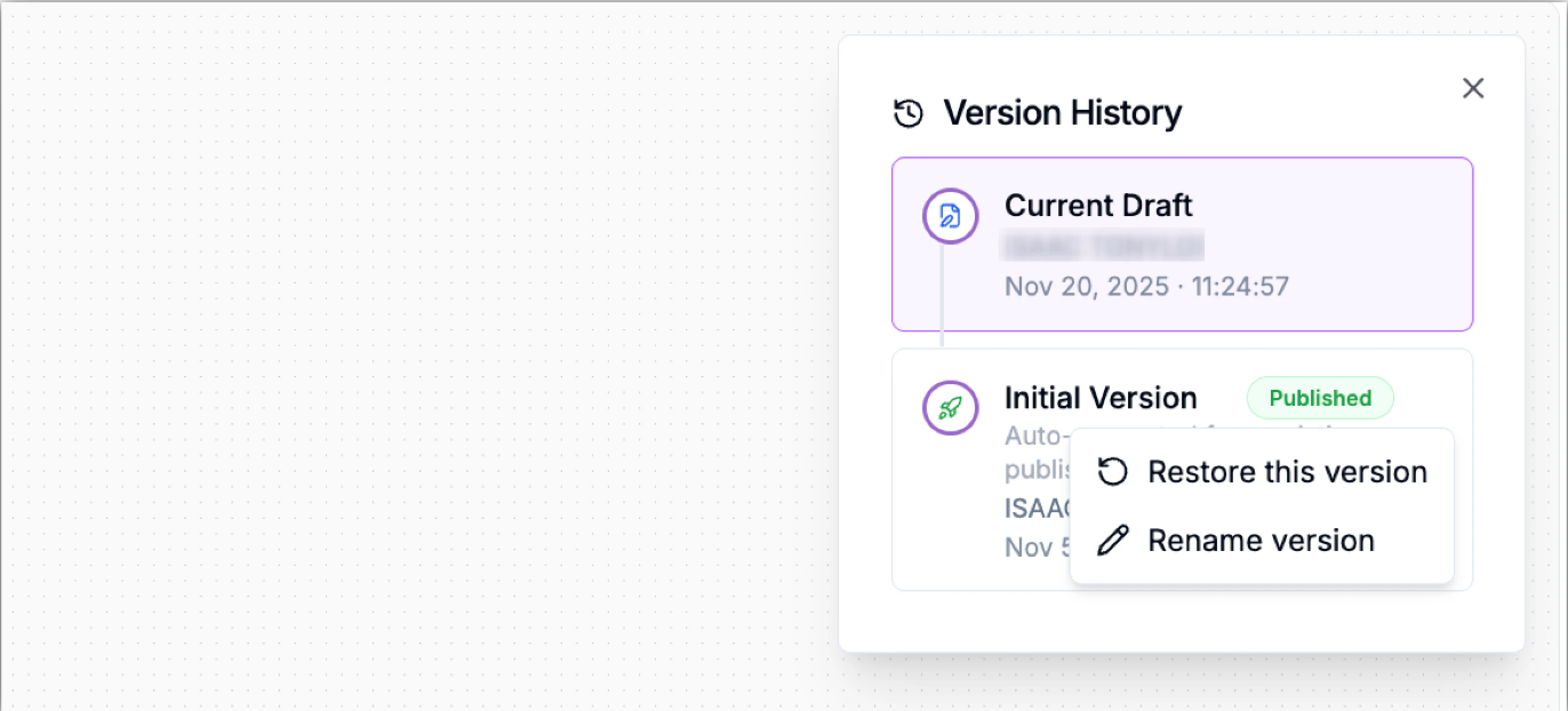 Rename And Restore Version History
