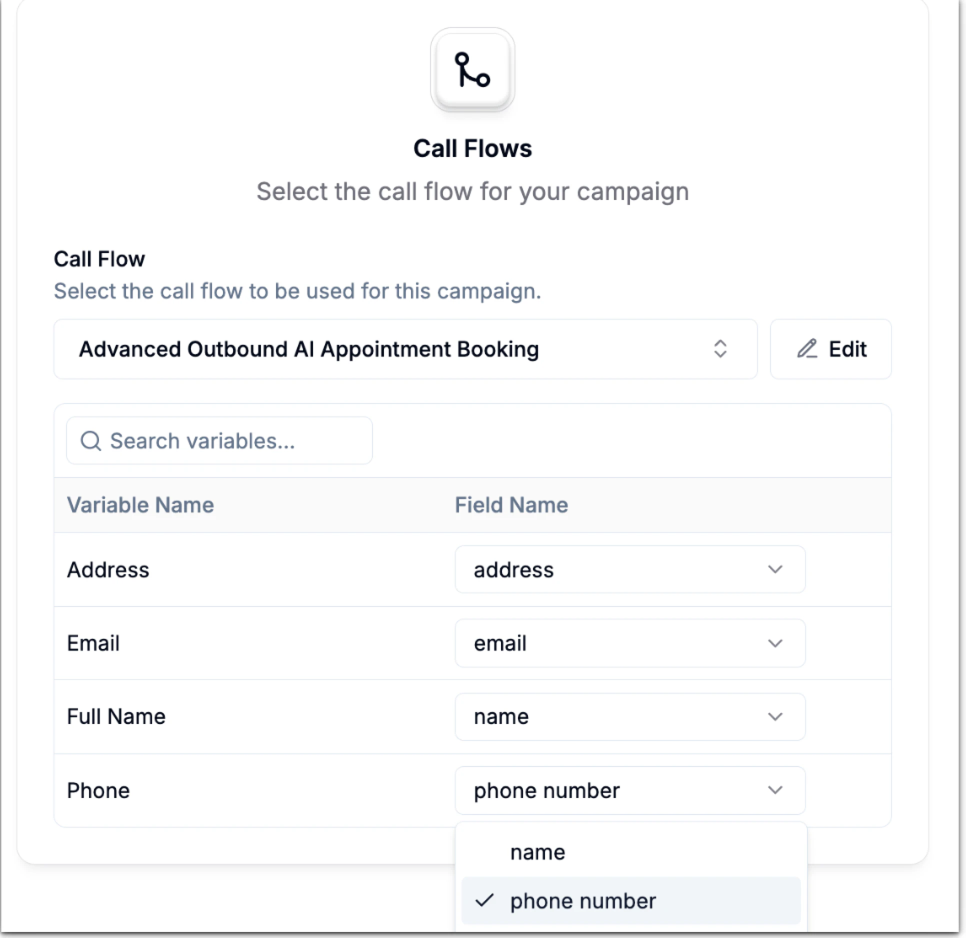 Select Campaign Call Flow Select Campaign Call Flow