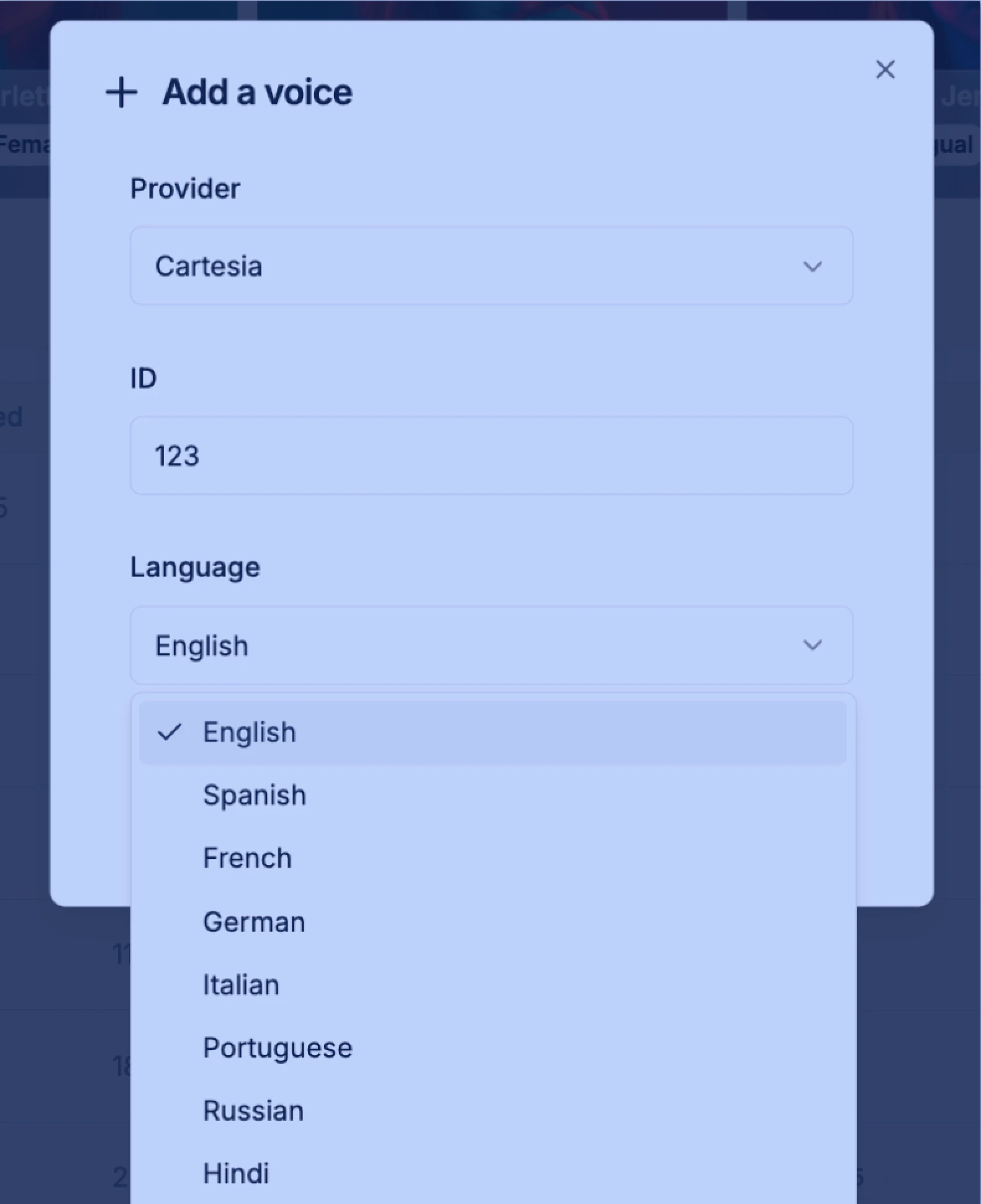 Select Language For Voice Select Language For Voice