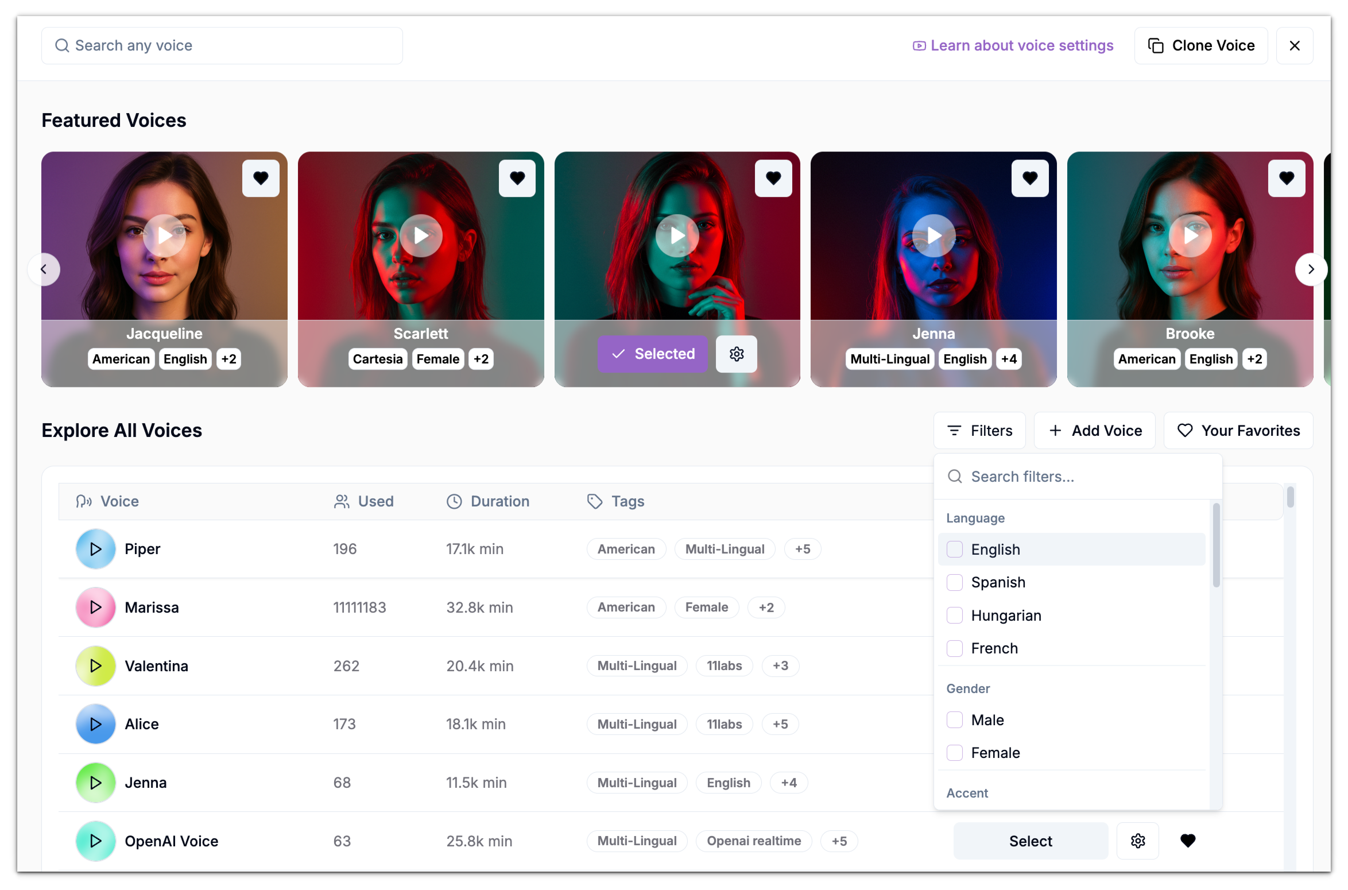 Voice Selection Filters Pn