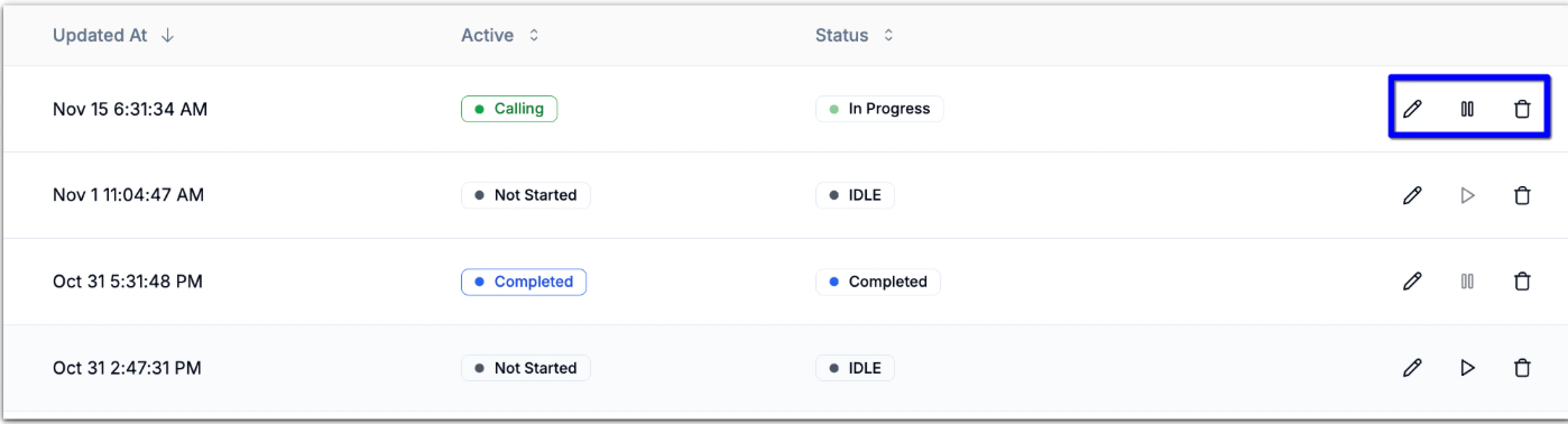 Edit Pause Delete Campaigns