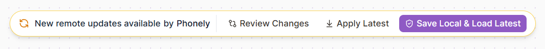New remote updates available banner with Review Changes, Apply Latest, and Save Local and Load Latest actions