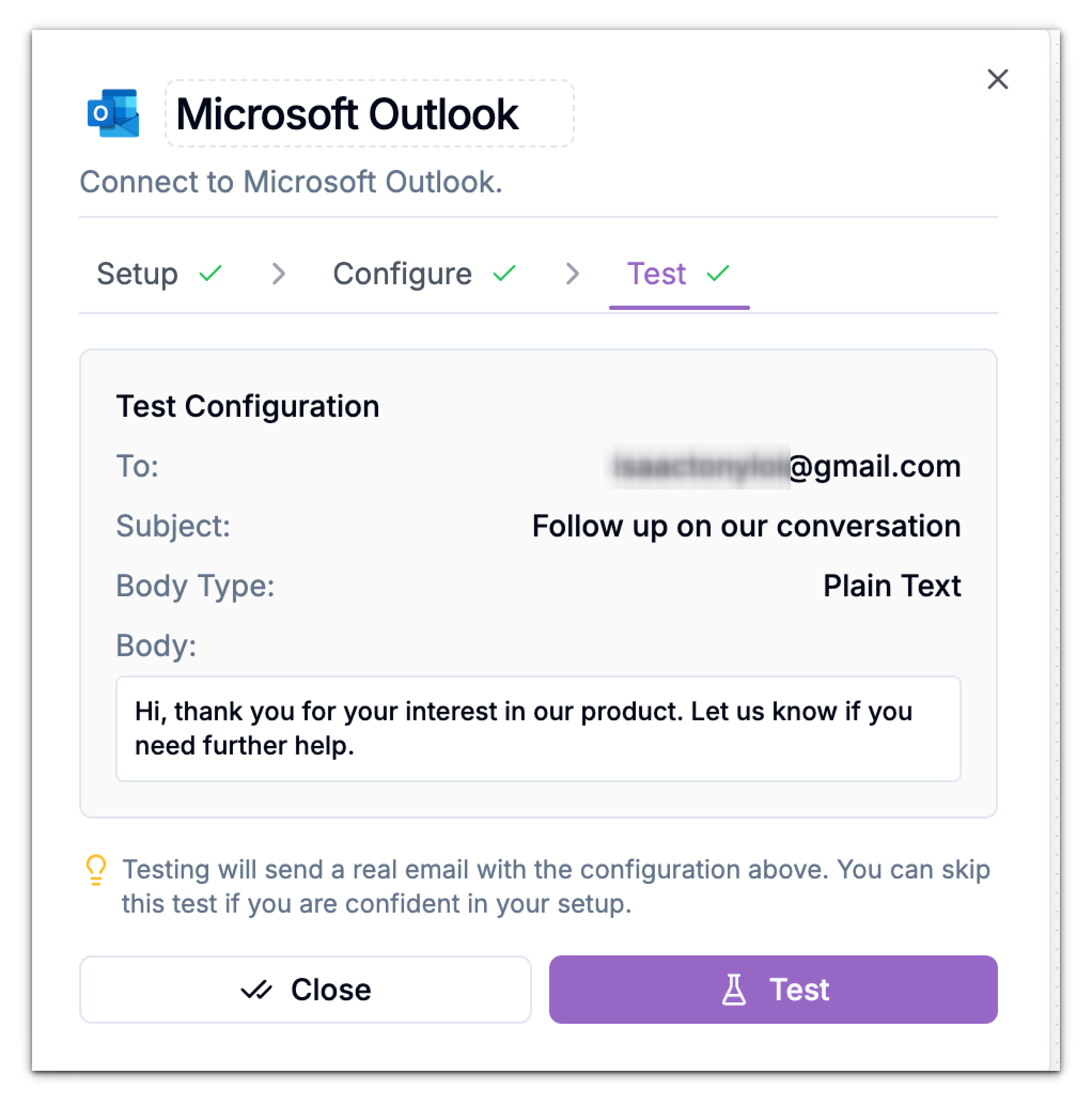Microsoft Outlook Test Connection Pn