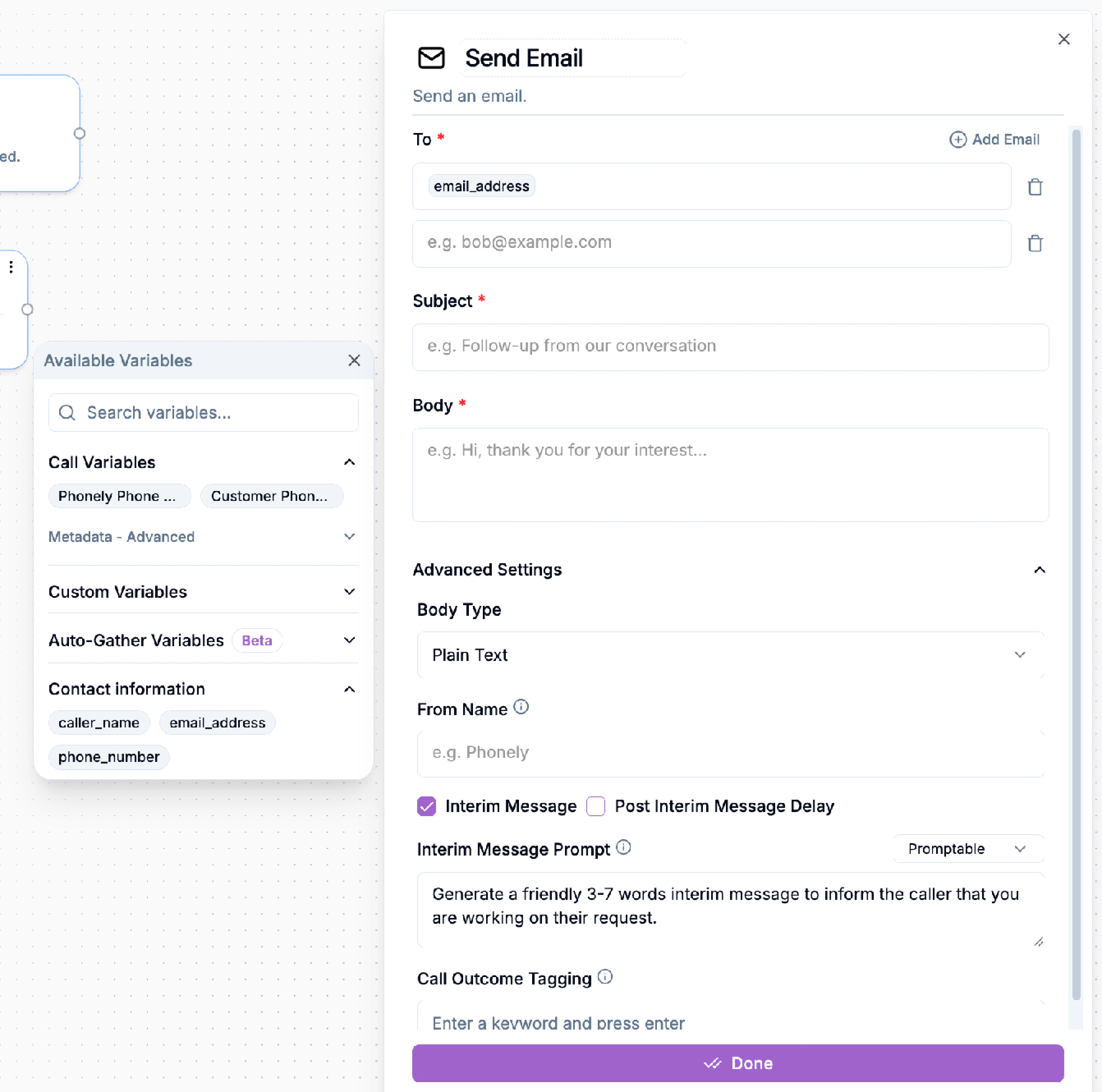 Send Email Config Section