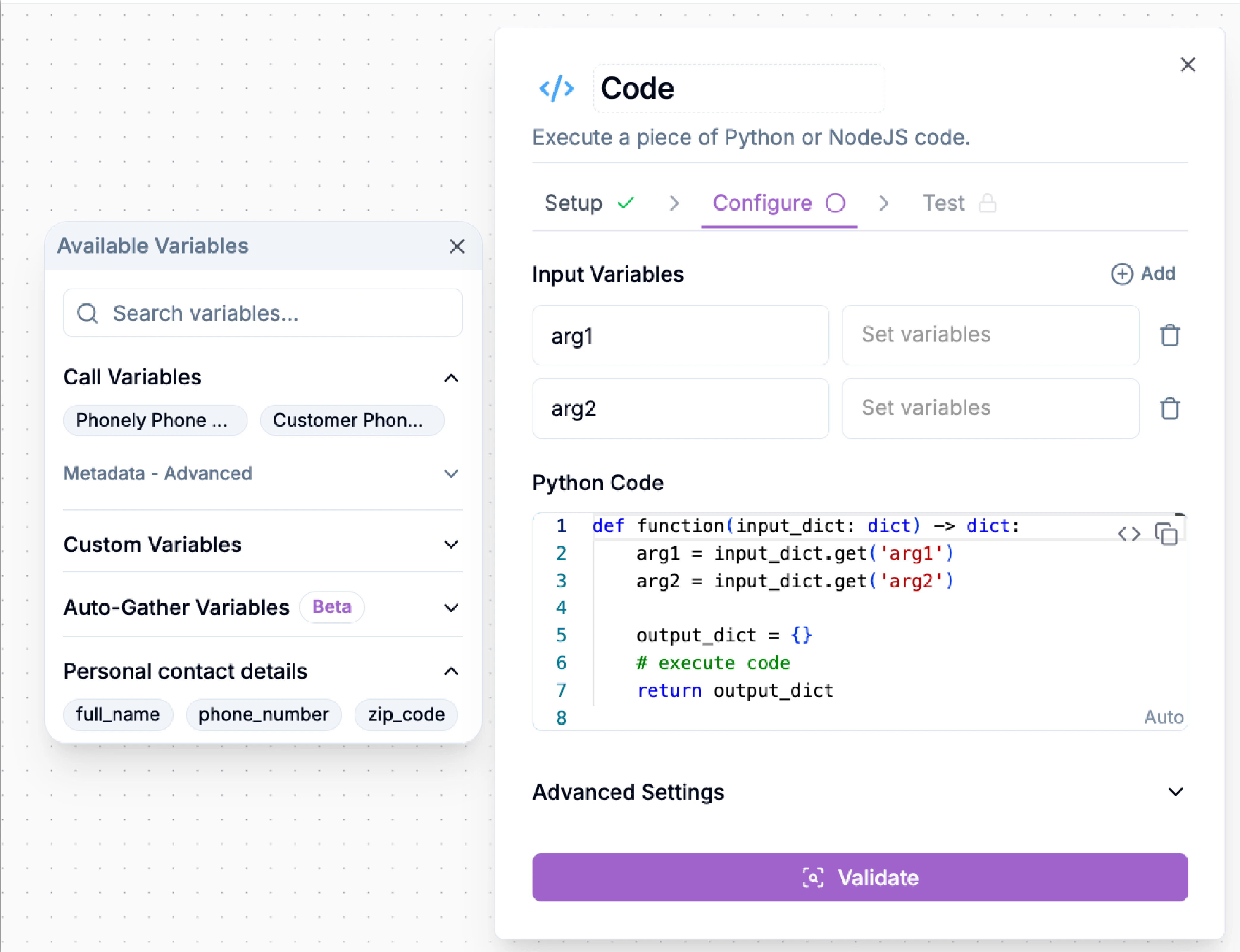 Configure Code Block