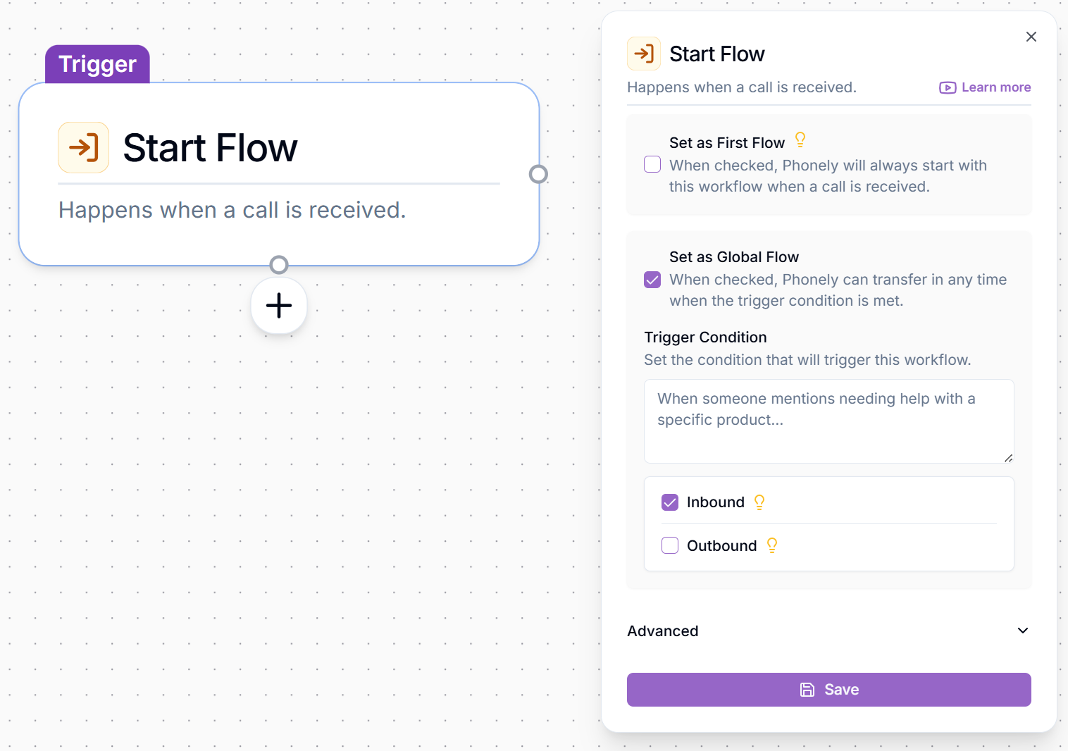 Start Flow Block example