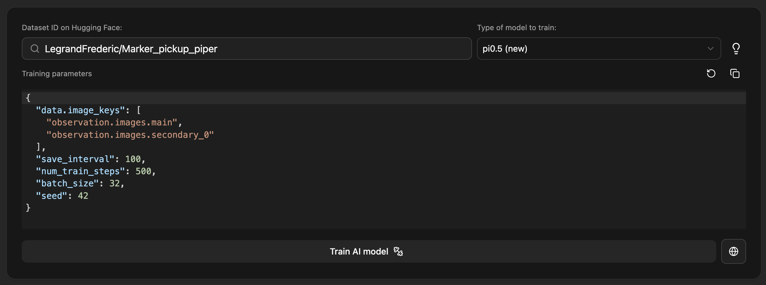 AI training tab on phosphobot