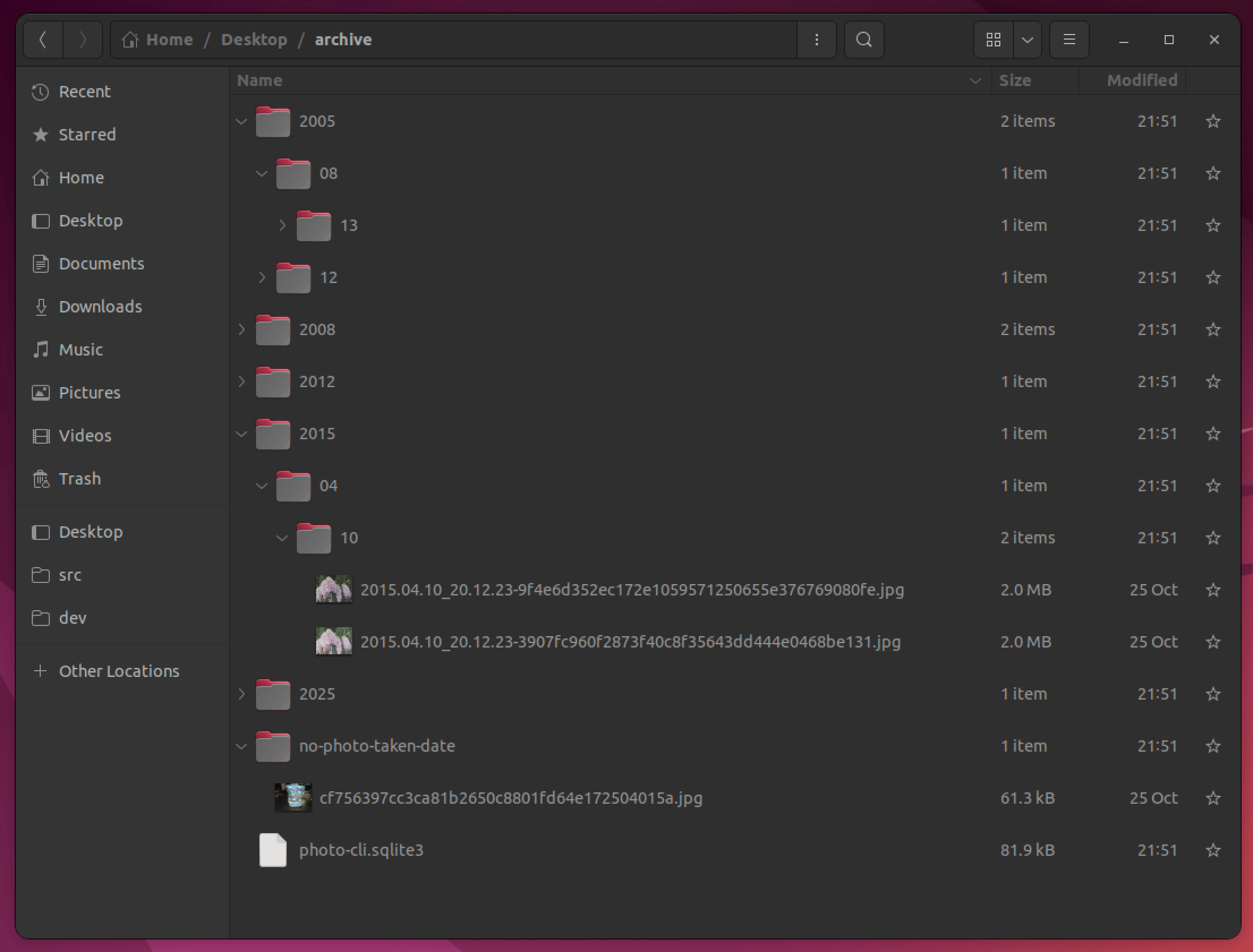 Archive folder open in Linux Files manager