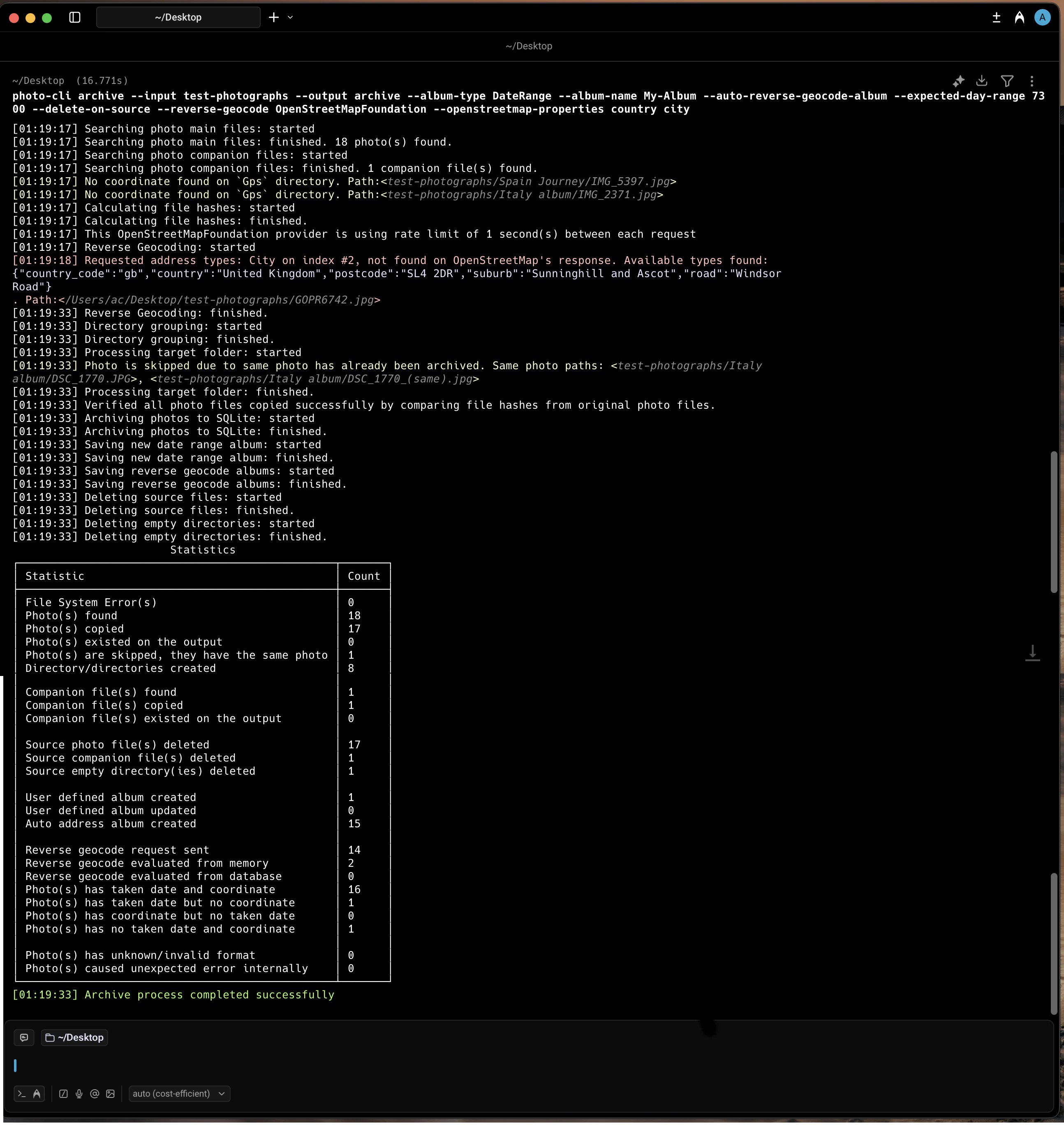 photo-cli archive executing on macOS
