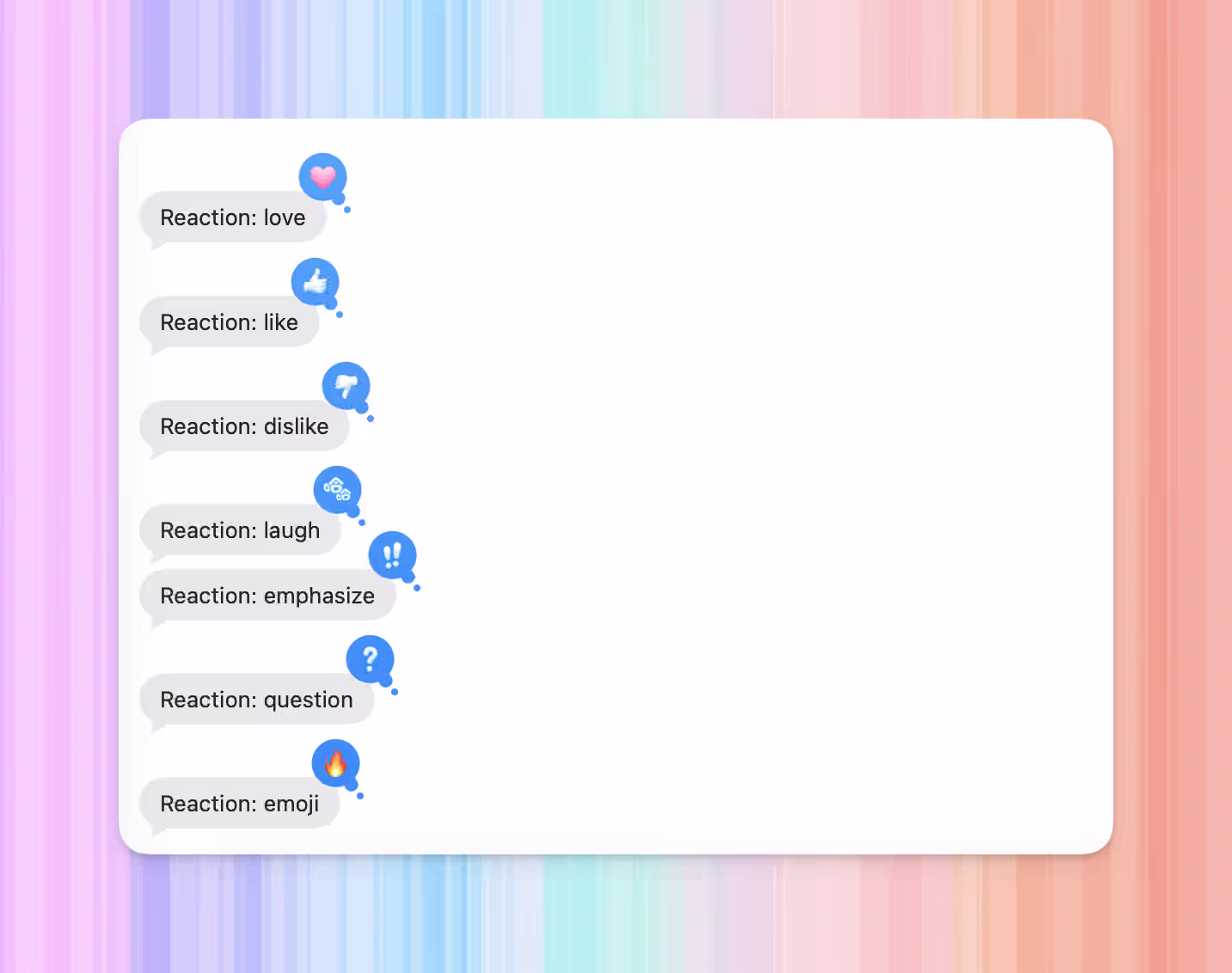 iMessage messages with tapback and emoji reactions