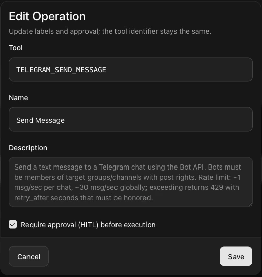 Phrony Edit Operation: require approval (HITL) before execution