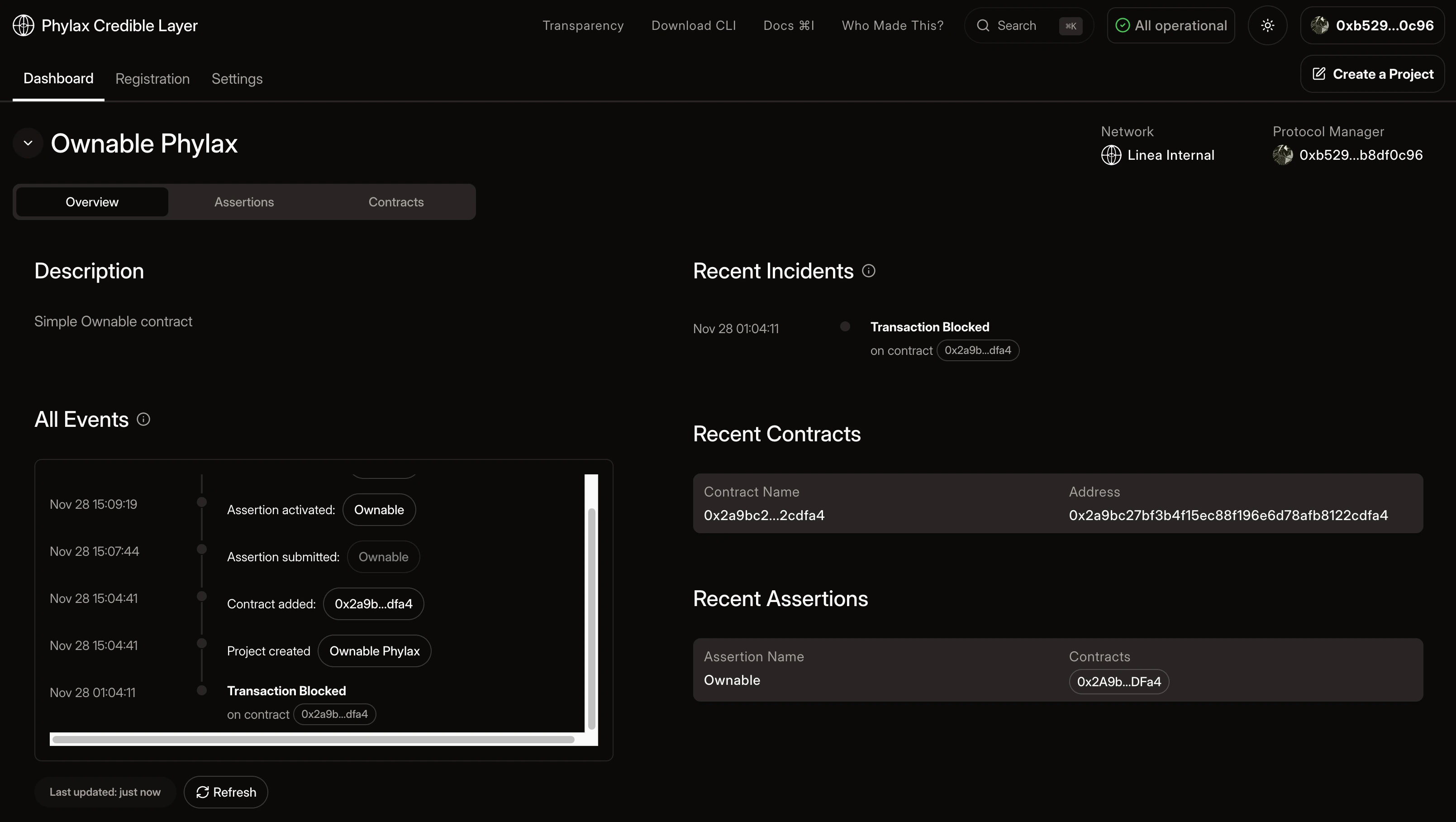 Project Dashboard with Incident