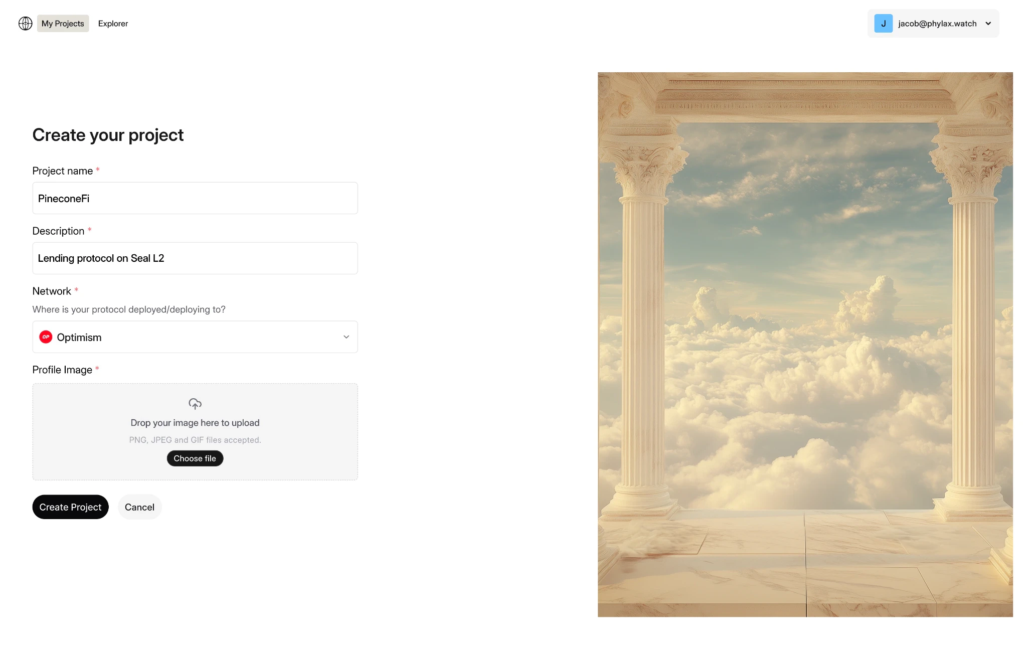 Create project form in the Phylax platform