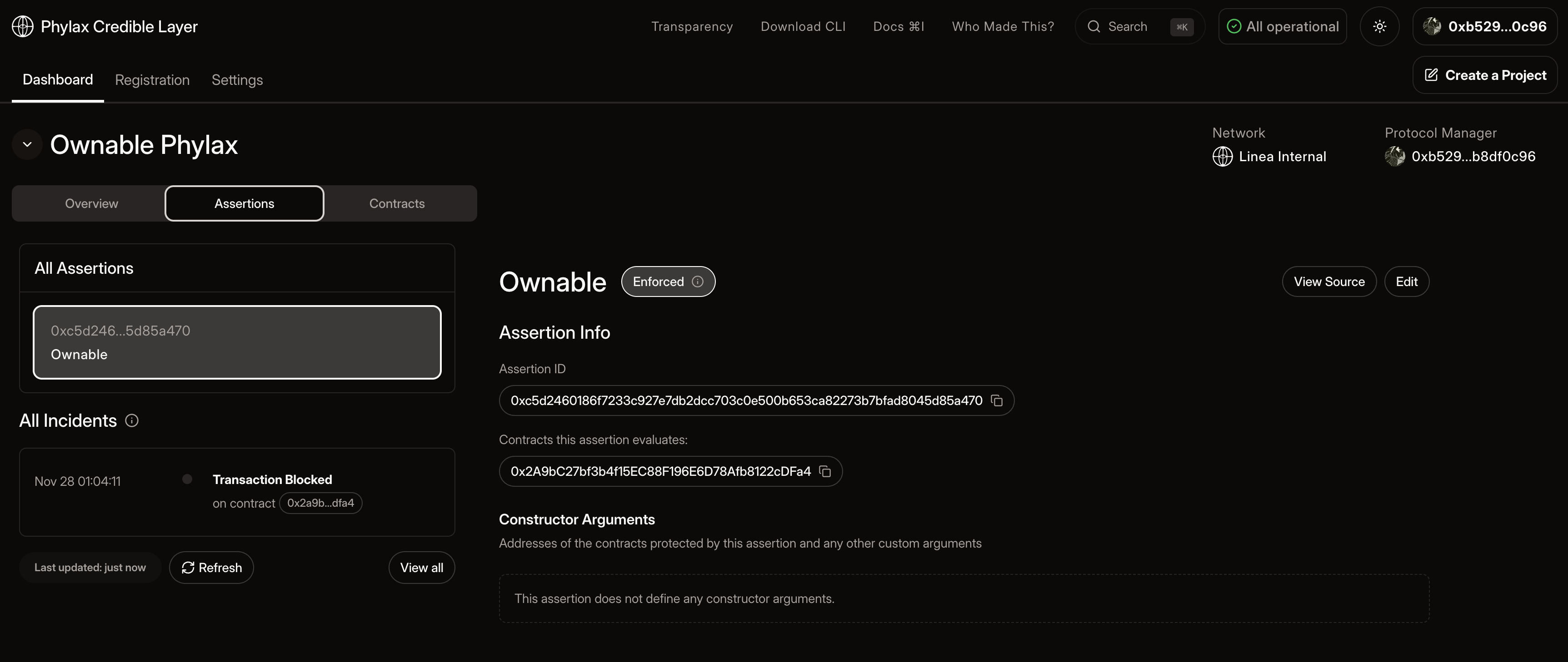Incident in Project Assertion Dashboard