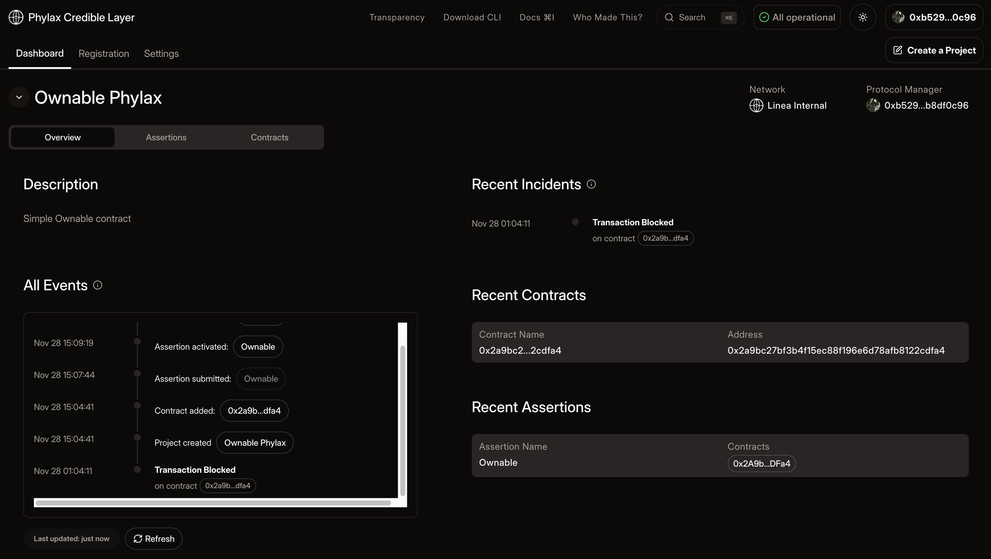 Project Dashboard with Incident