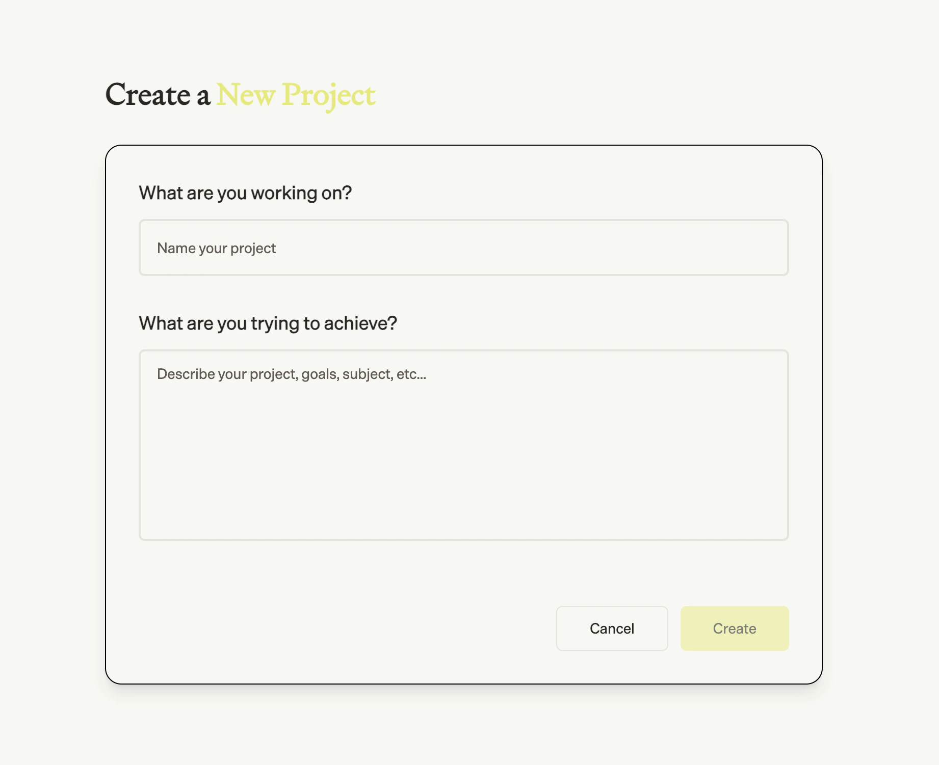 Creating a new project with name and description