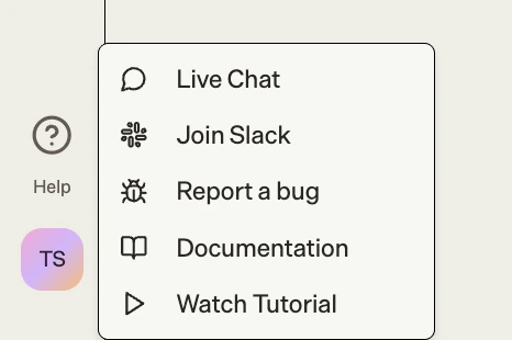 Help button in the sidebar