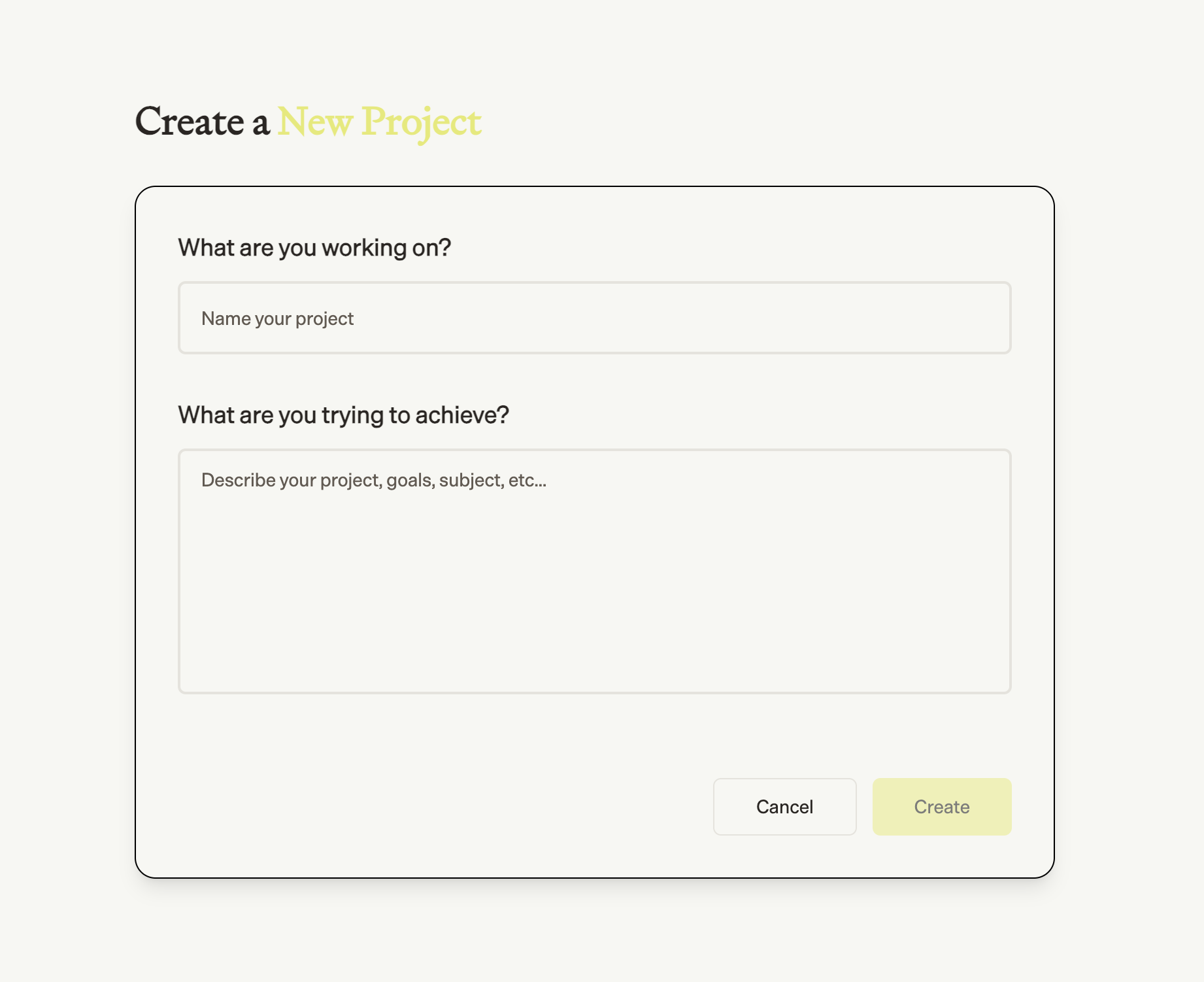 Creating a new project with name and description